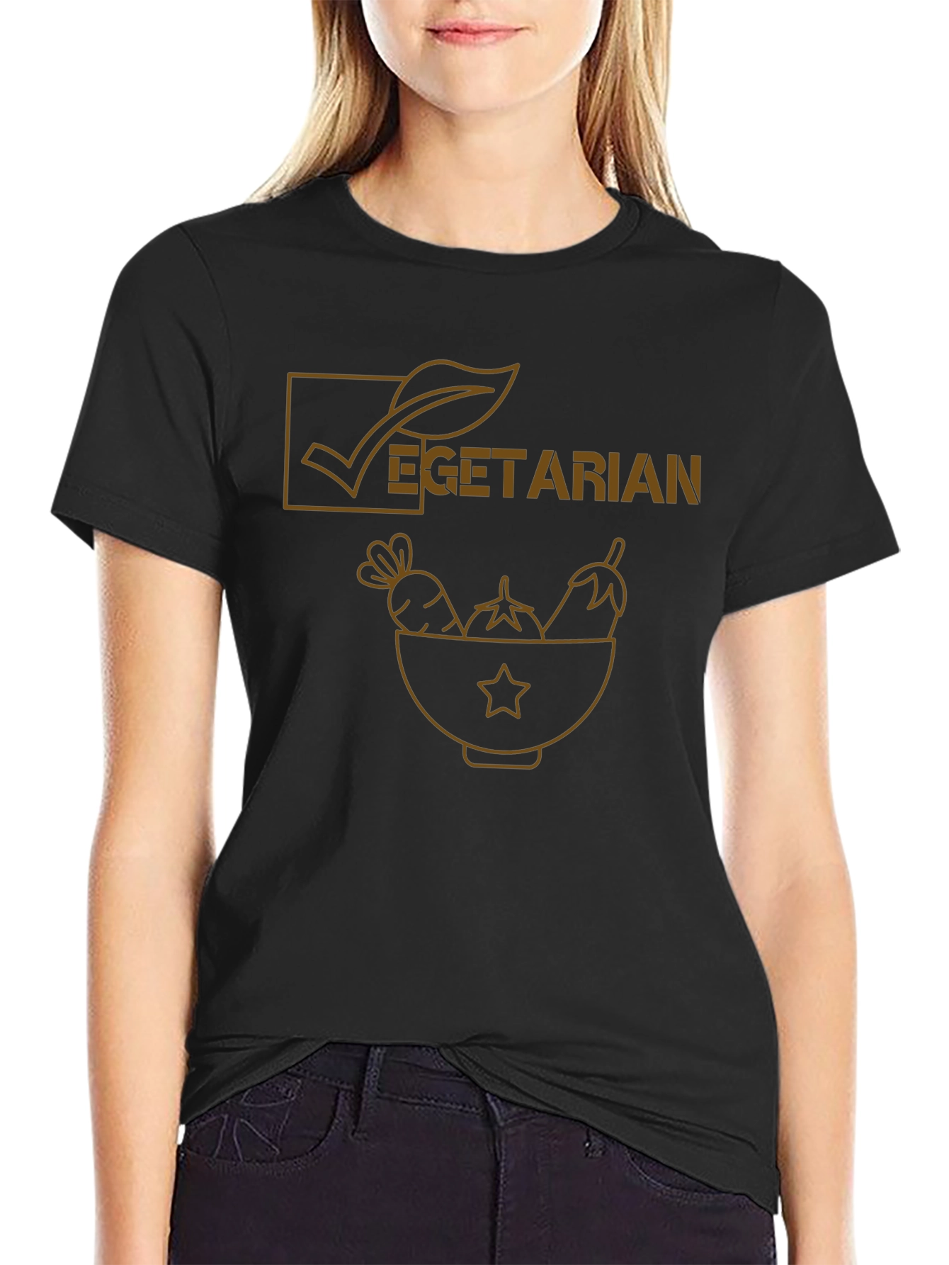 Vegetarian Graphic Tee - Black Cotton Casual Shirt