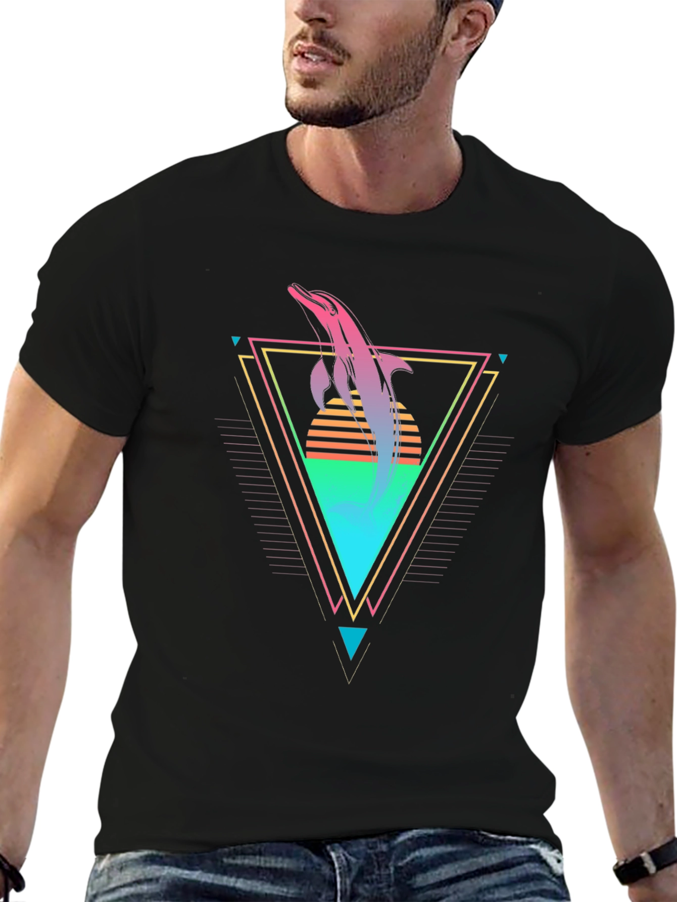 Retro Dolphin Graphic Tee - Black T-Shirt