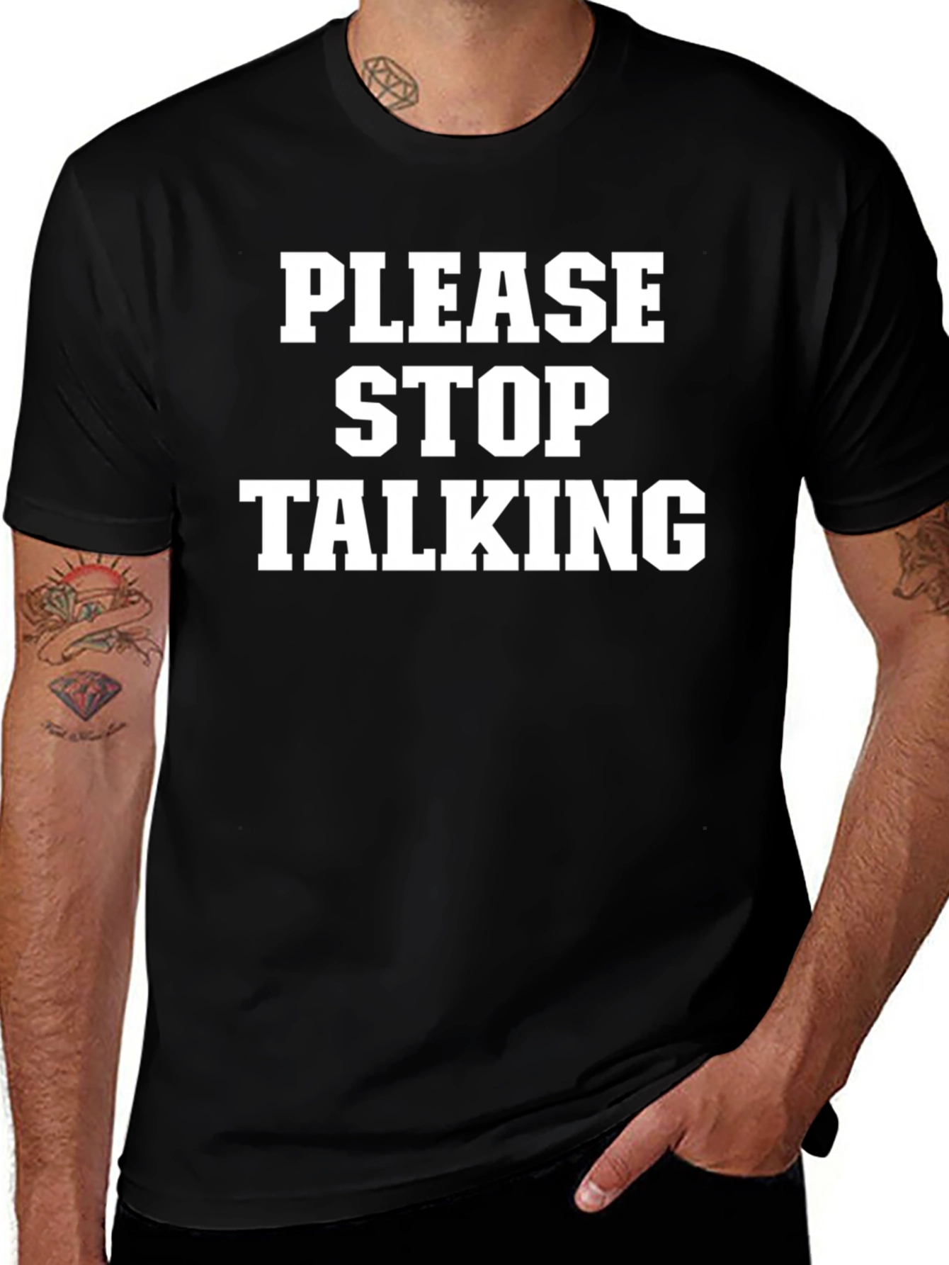 Please Stop Talking Graphic Tee - Black