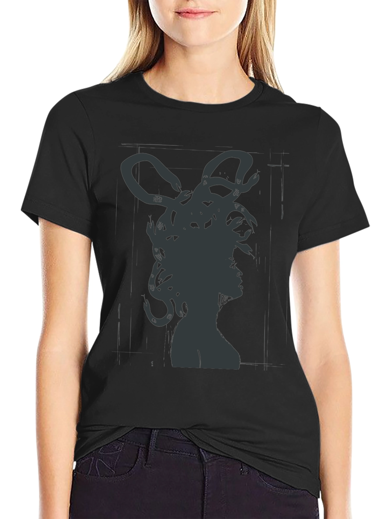 Medusa Graphic Tee - Mythical Snake Hair Black T-Shirt