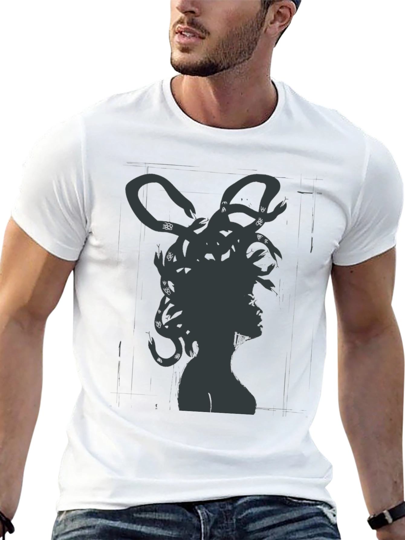 Medusa Graphic Tee - Mythical Snake Hair Black T-Shirt