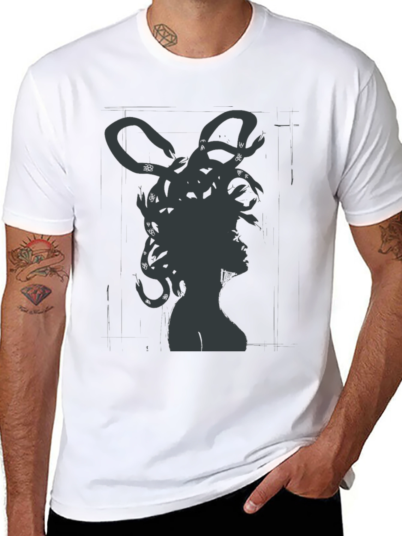 Medusa Graphic Tee - Mythical Snake Hair Black T-Shirt
