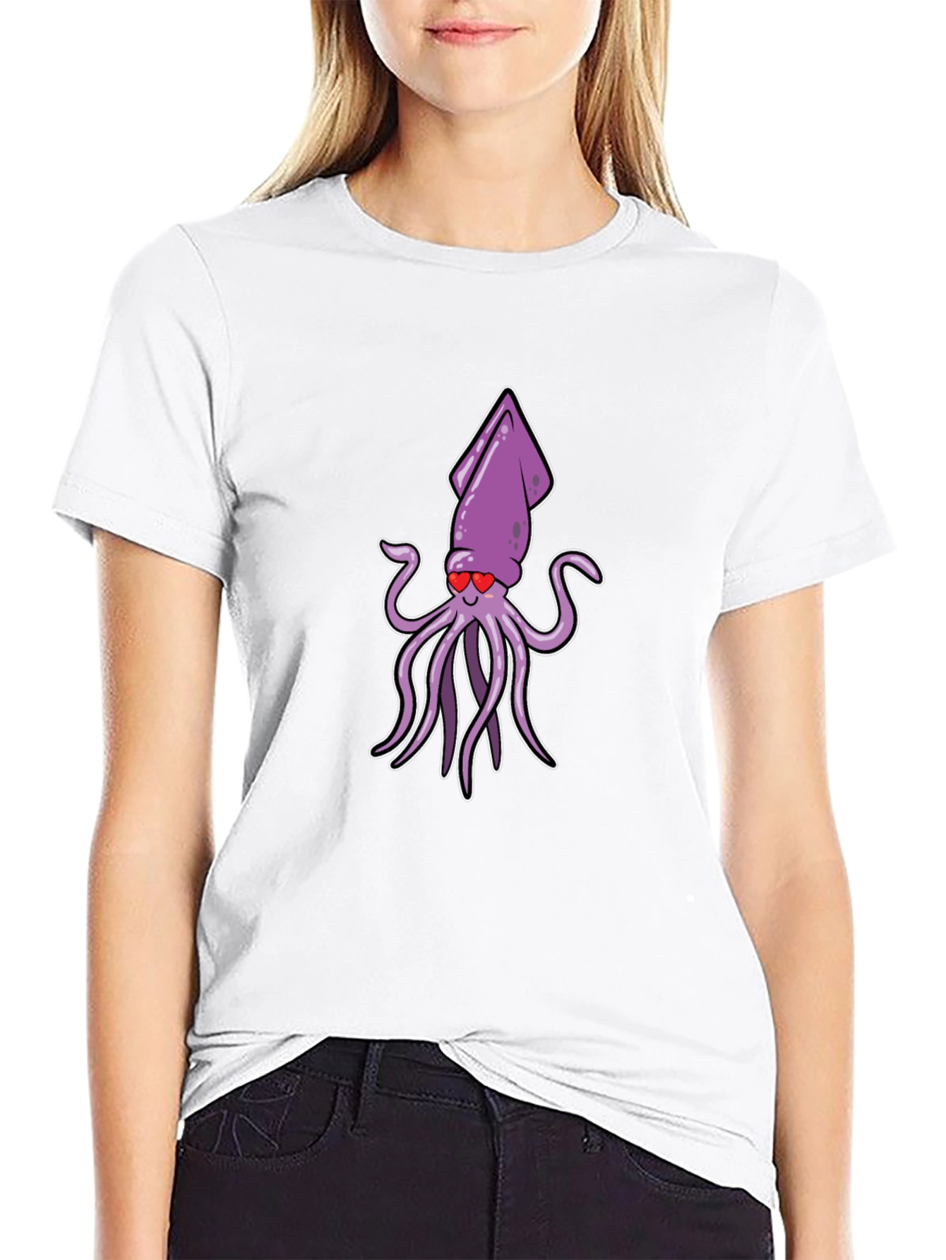 Cute Squid Love Cartoon Graphic T-Shirt