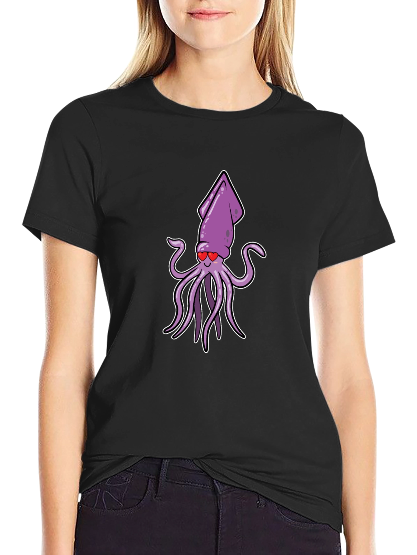 Cute Squid Love Cartoon Graphic T-Shirt