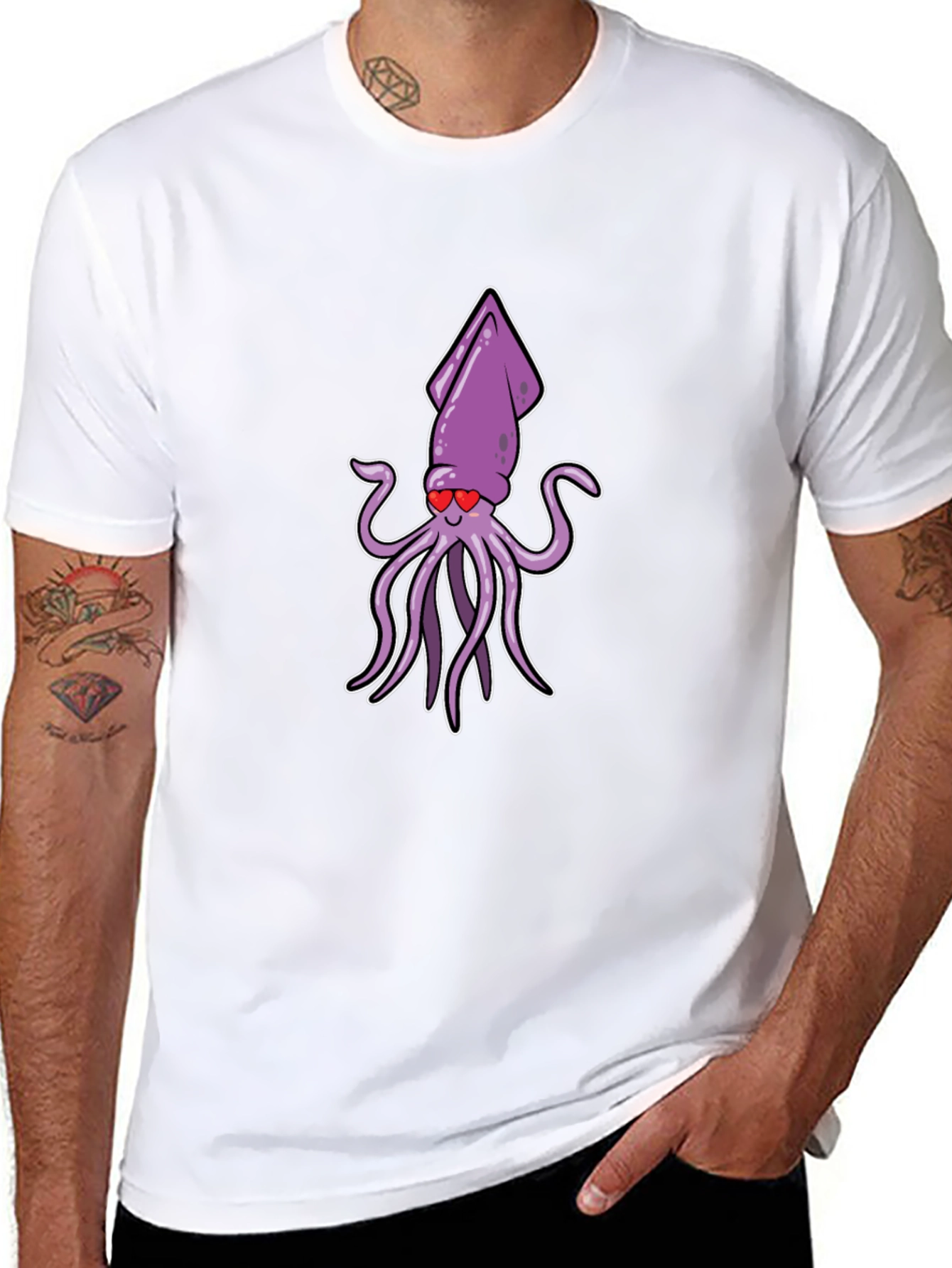 Cute Squid Love Cartoon Graphic T-Shirt