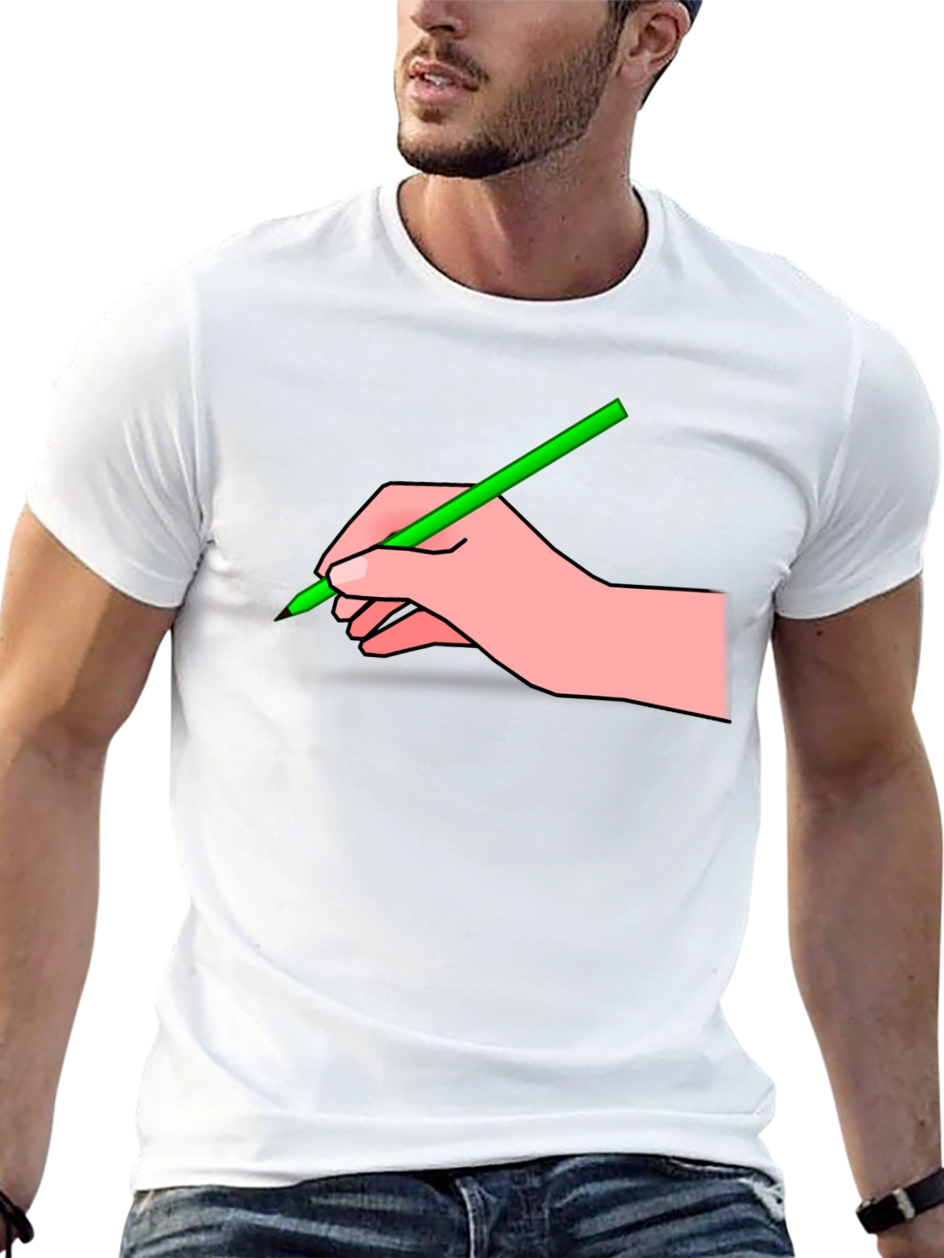 Hand with Pencil Graphic T-Shirt