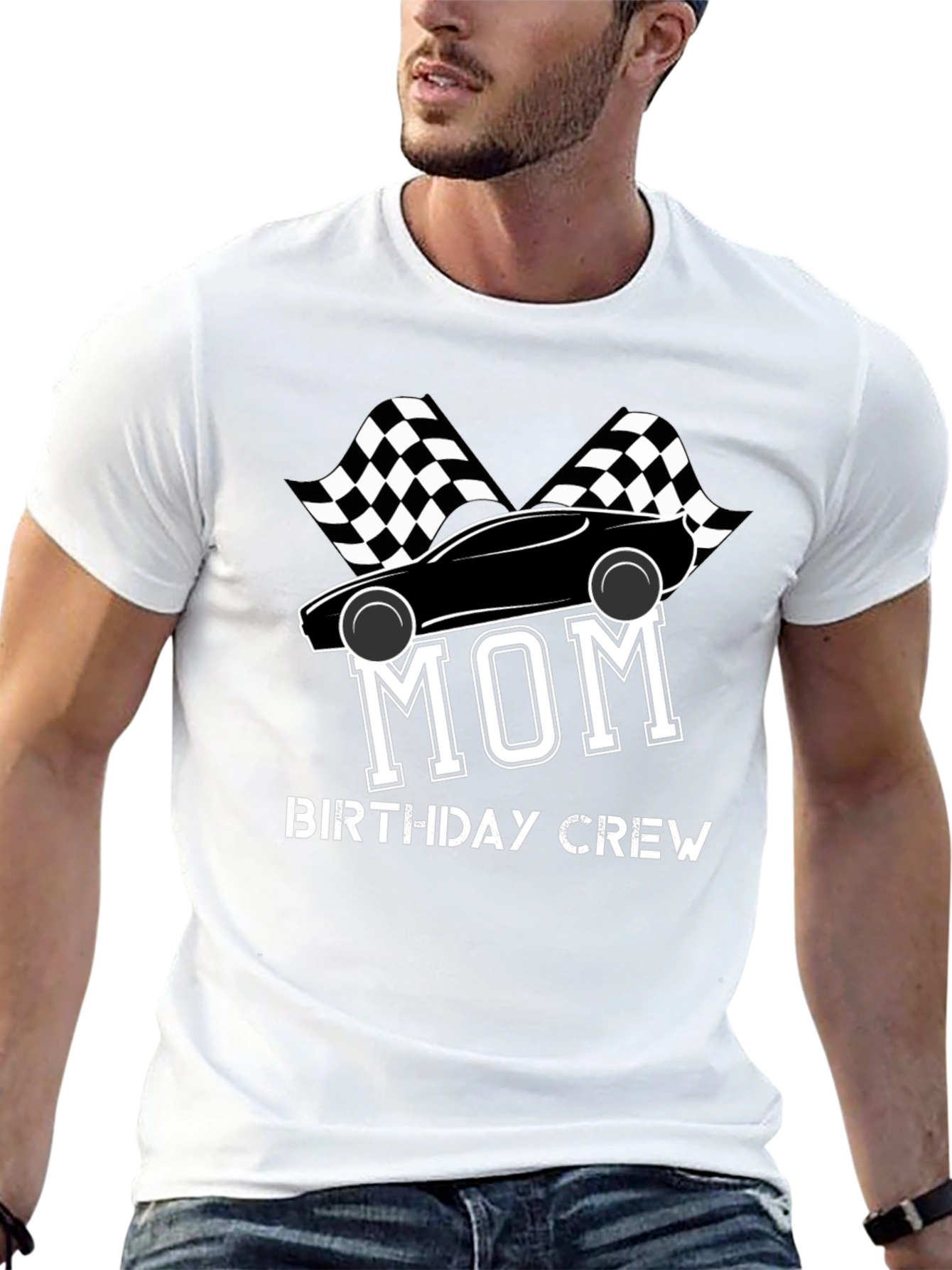 Mom Birthday Crew T-Shirt - Racing Car Design