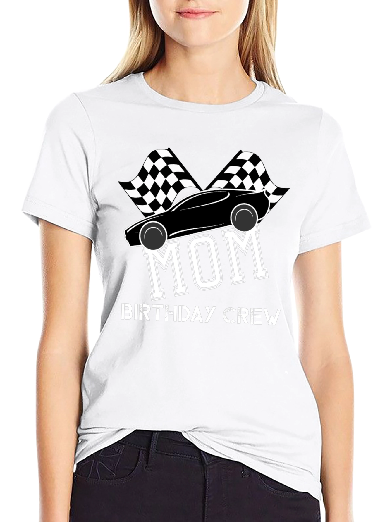 Mom Birthday Crew T-Shirt - Racing Car Design