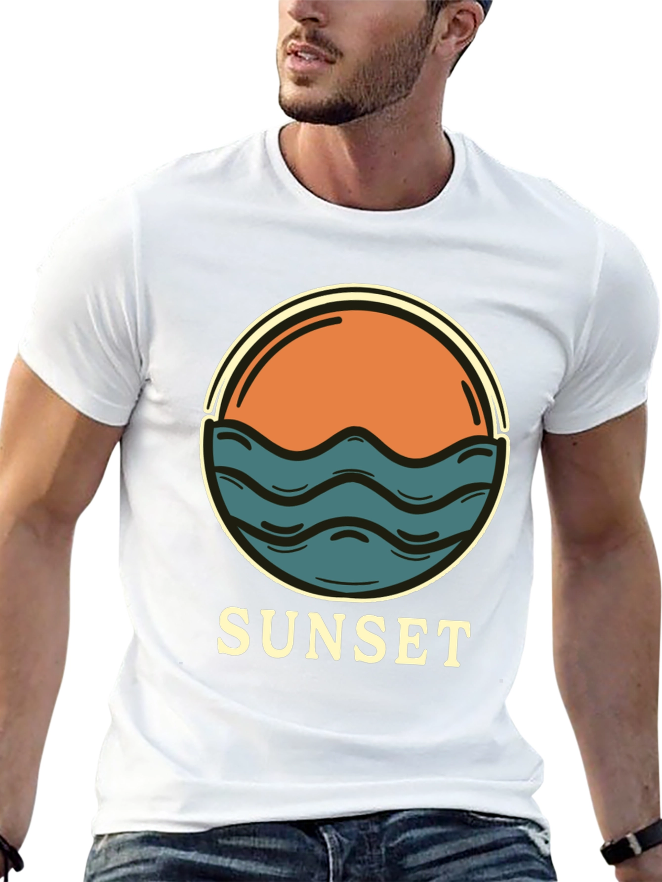 Sunset Graphic Tee - Retro Style Black T-Shirt