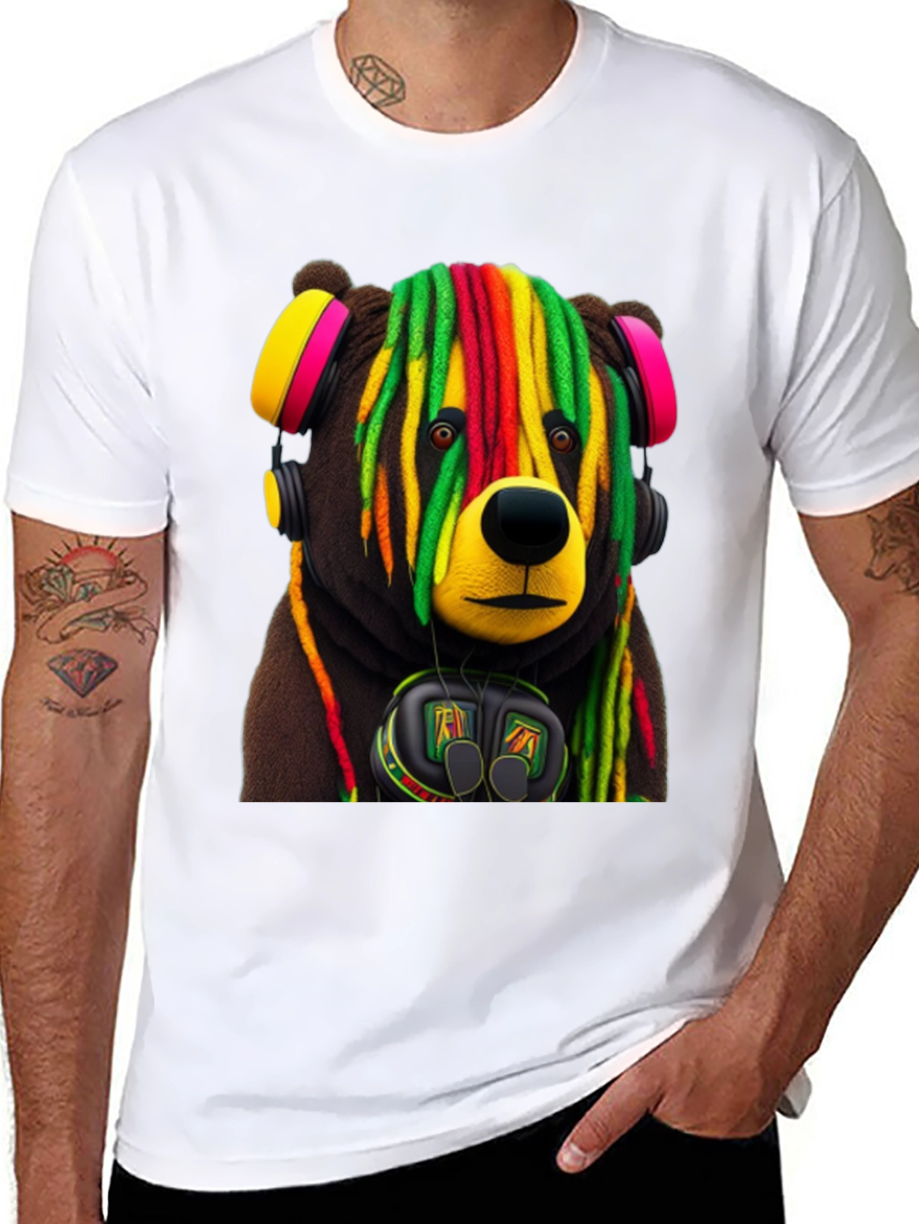 Rasta Bear Graphic Tee - Cool Streetwear