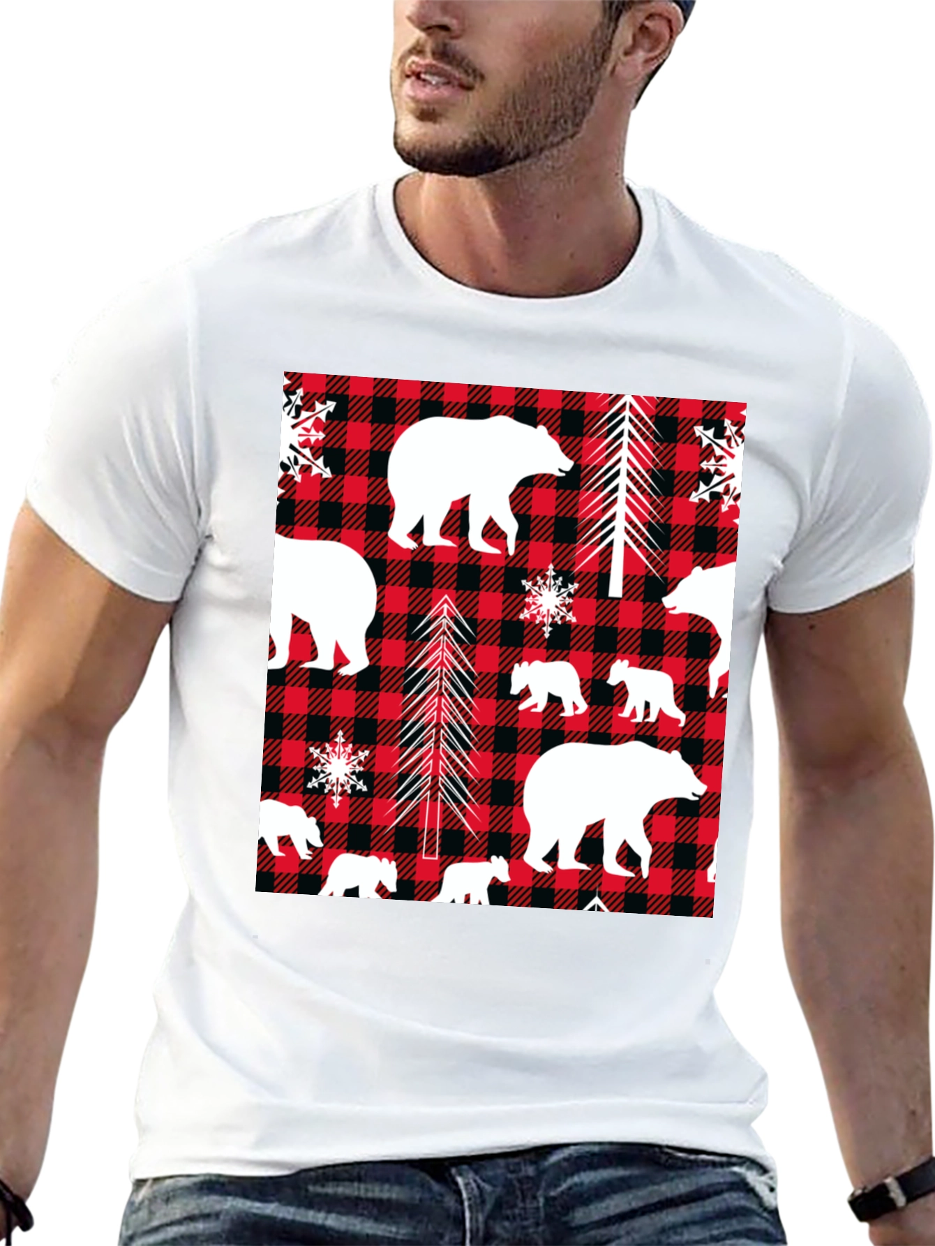 Bear & Buffalo Plaid Graphic Tee