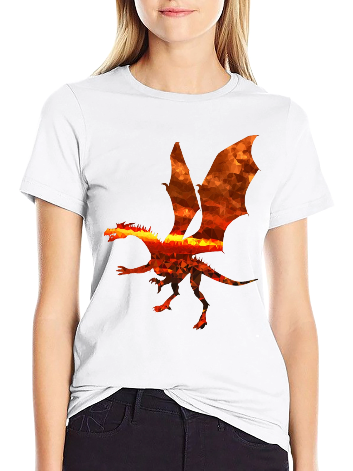 Geometric Dragon Graphic Black T-Shirt
