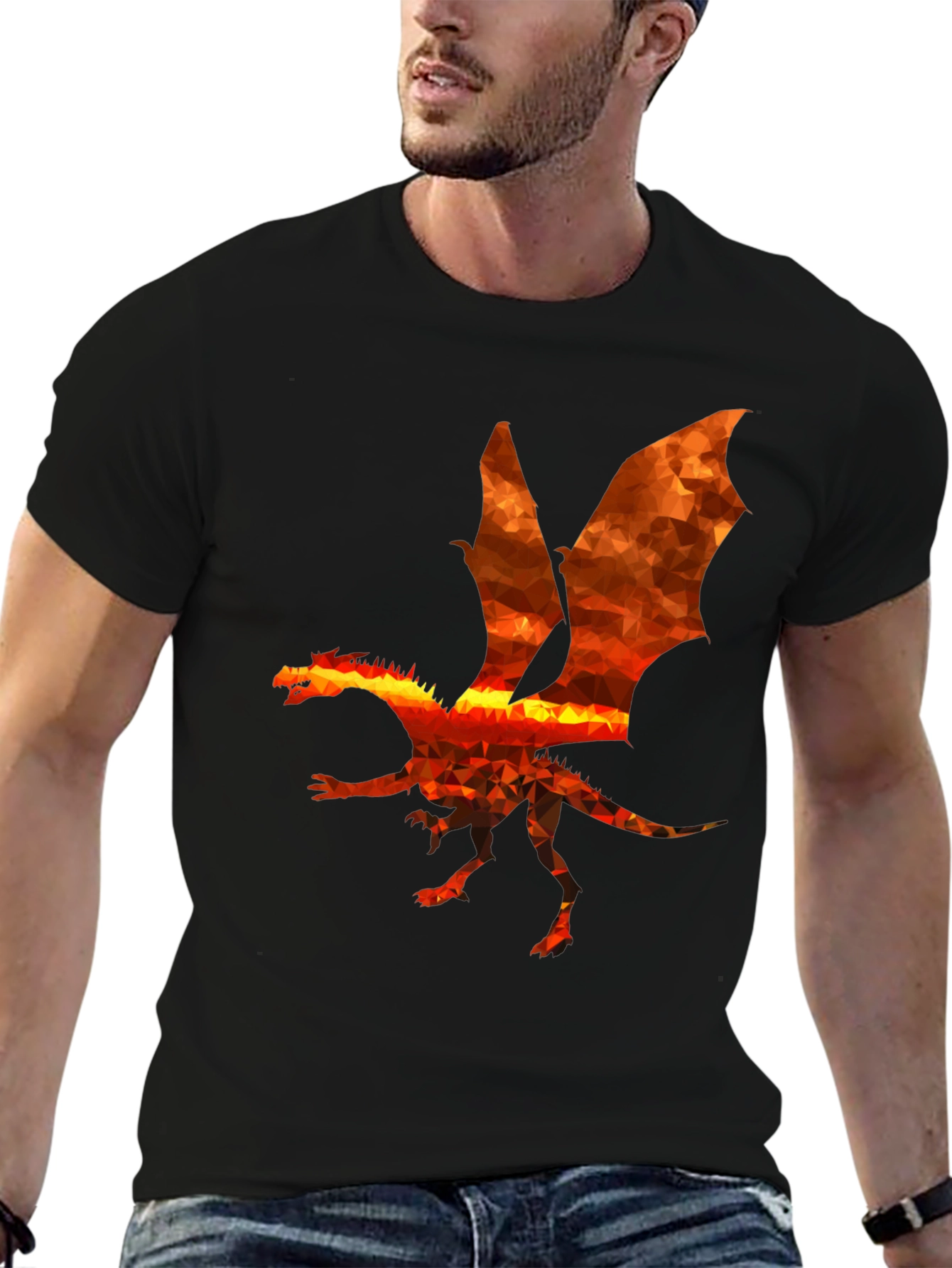 Geometric Dragon Graphic Black T-Shirt