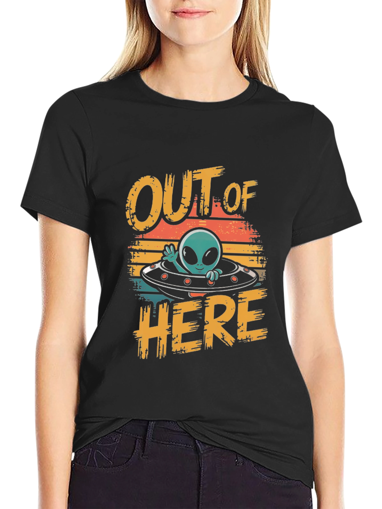 Retro Alien Spaceship Graphic Tee - Out of Here!