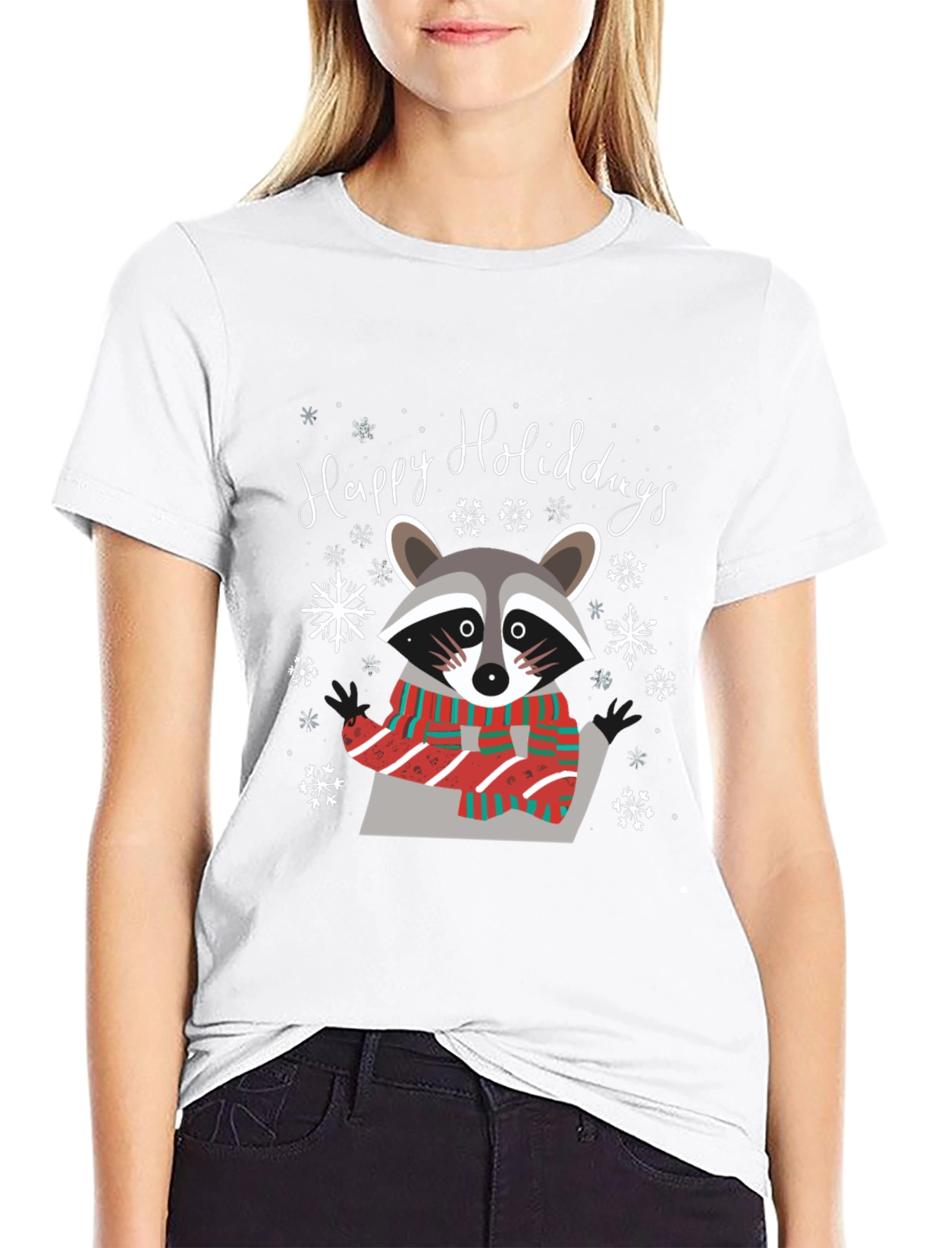 Happy Holidays Raccoon Graphic Tee