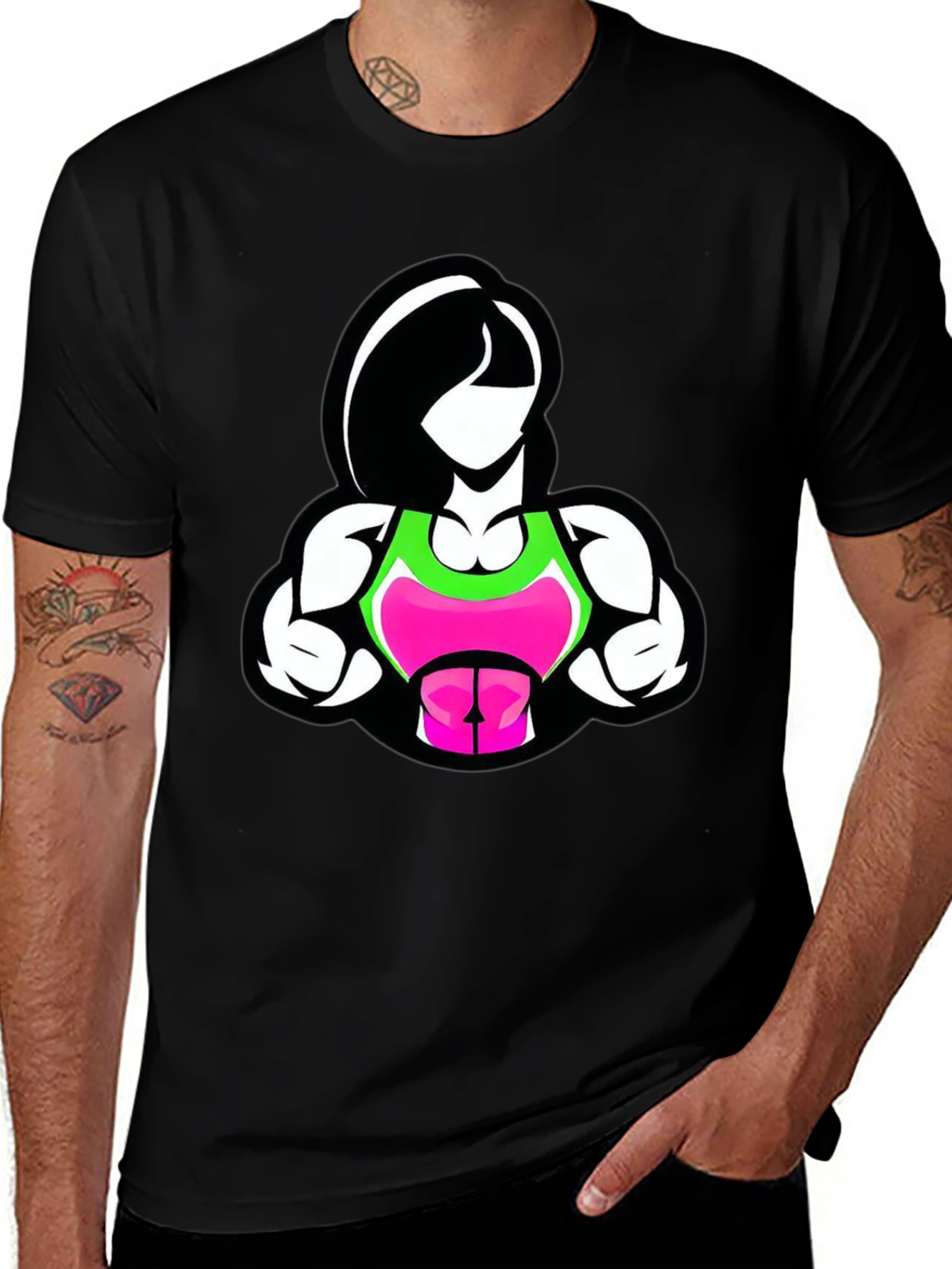 Fitness Woman Graphic Tee - Black Cotton Blend