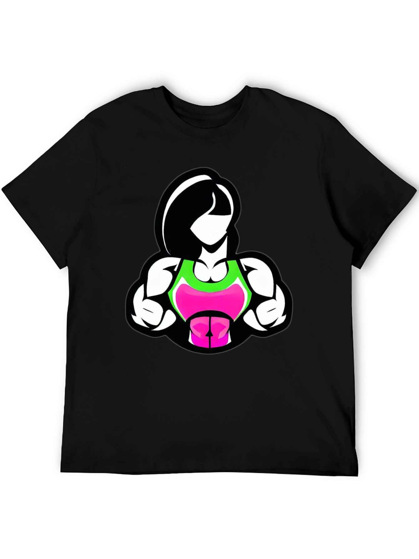 Fitness Woman Graphic Tee - Black Cotton Blend