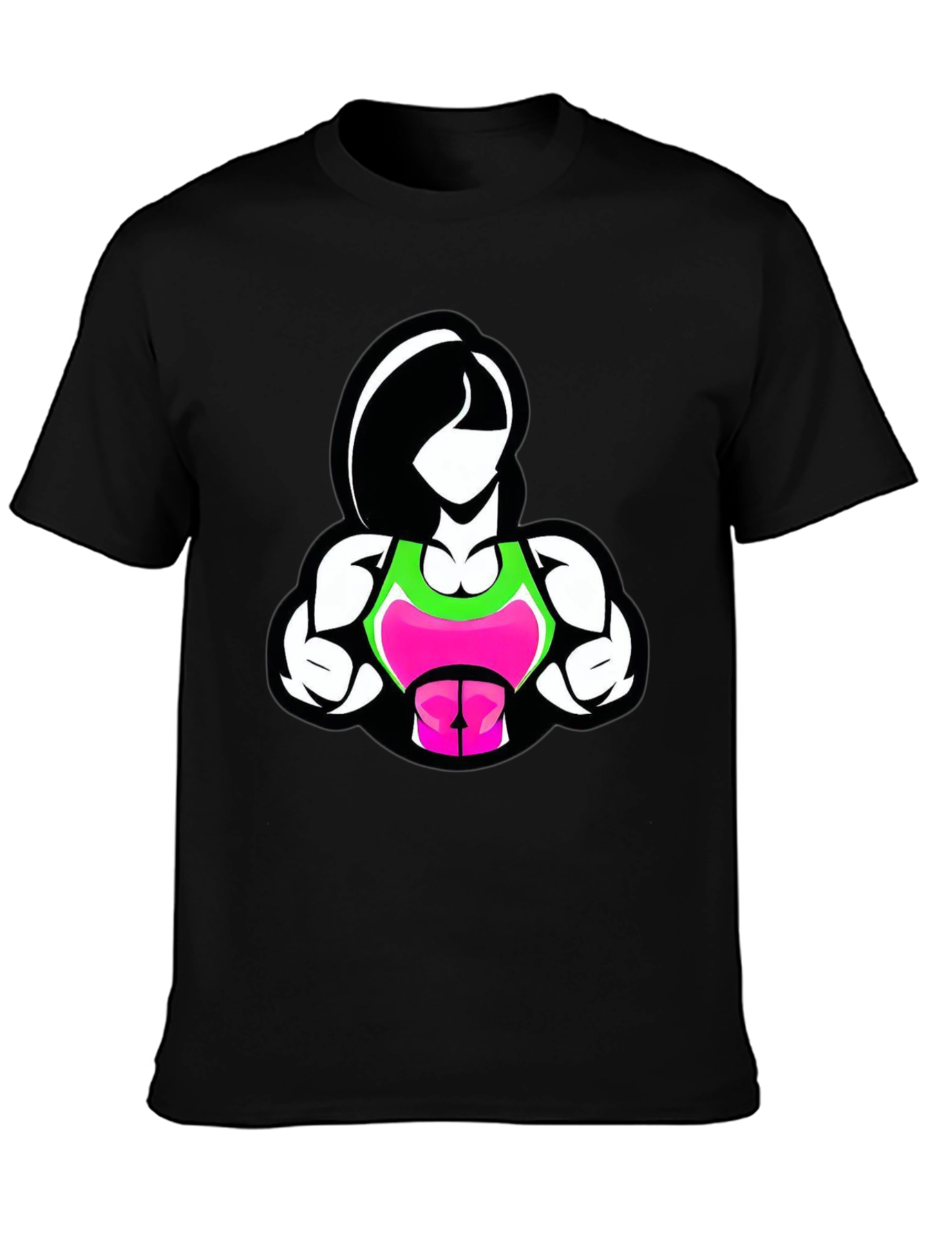 Fitness Woman Graphic Tee - Black Cotton Blend