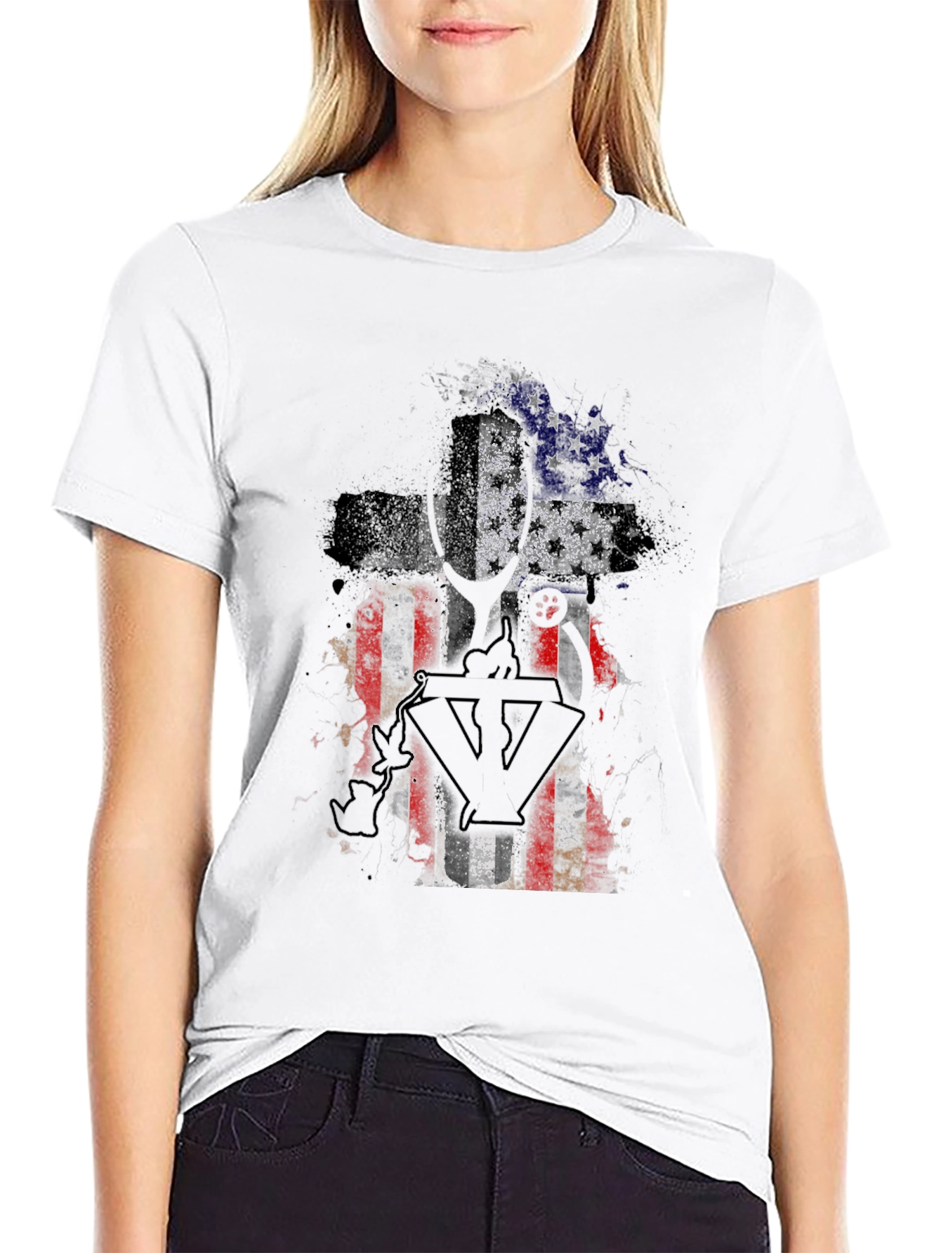 American Flag Cross Graphic T-Shirt