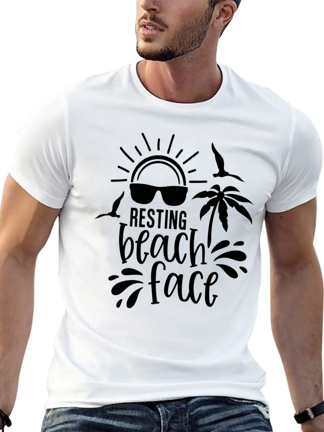 Resting Beach Face Graphic T-Shirt - Black