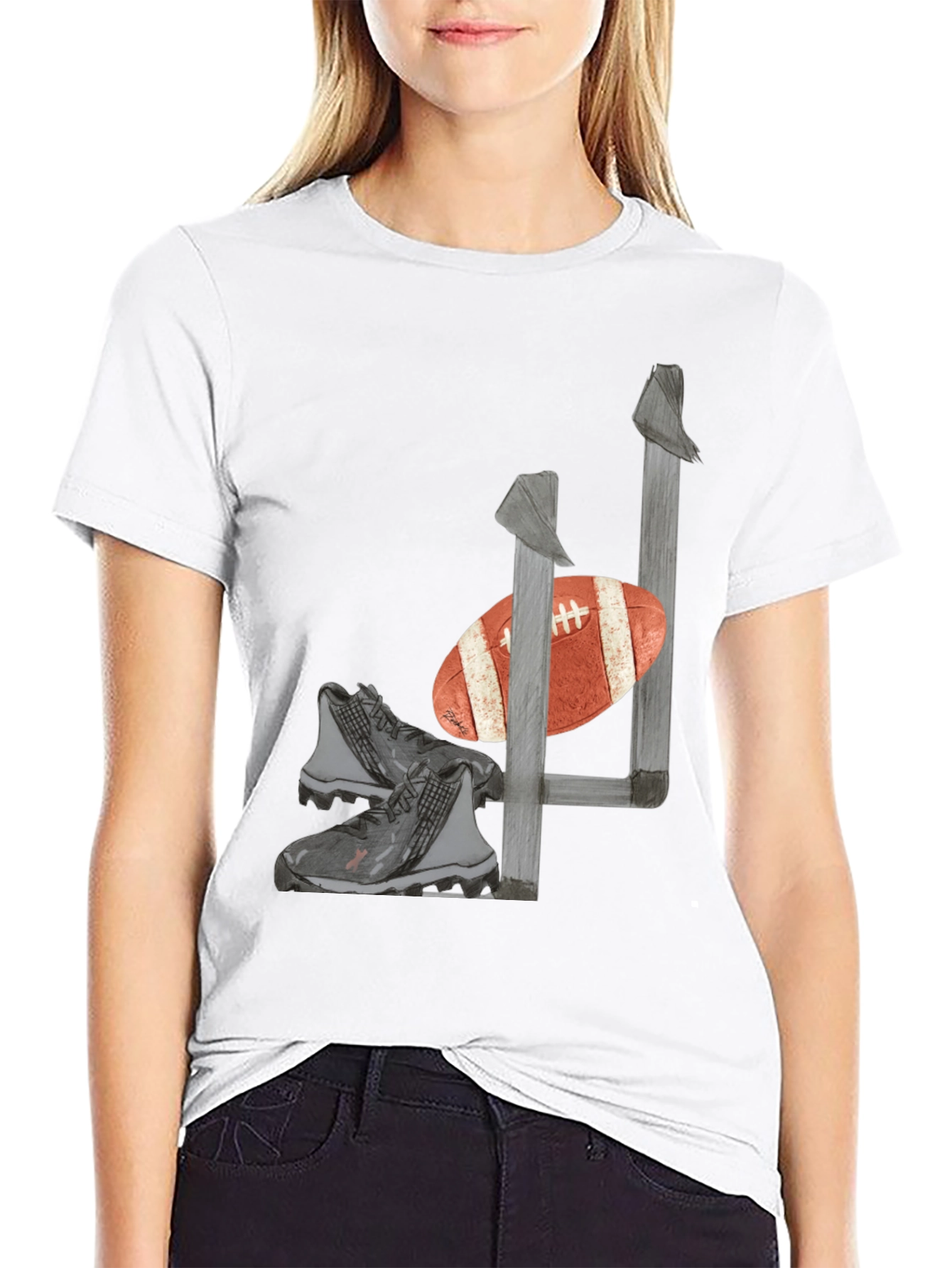 Football Tee: Goalpost Ball & Cleats Graphic T-Shirt