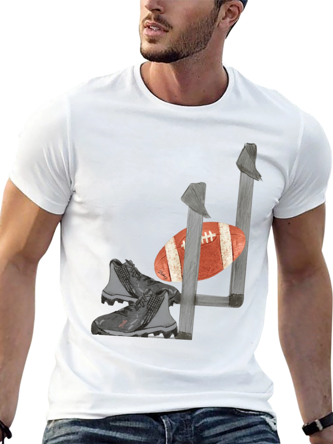 Football Tee: Goalpost Ball & Cleats Graphic T-Shirt