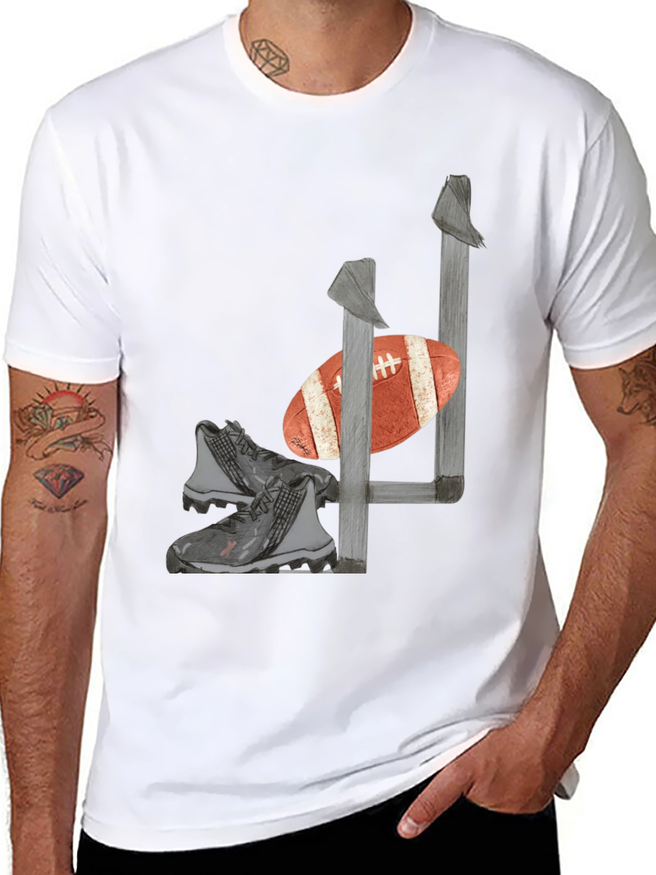 Football Tee: Goalpost Ball & Cleats Graphic T-Shirt