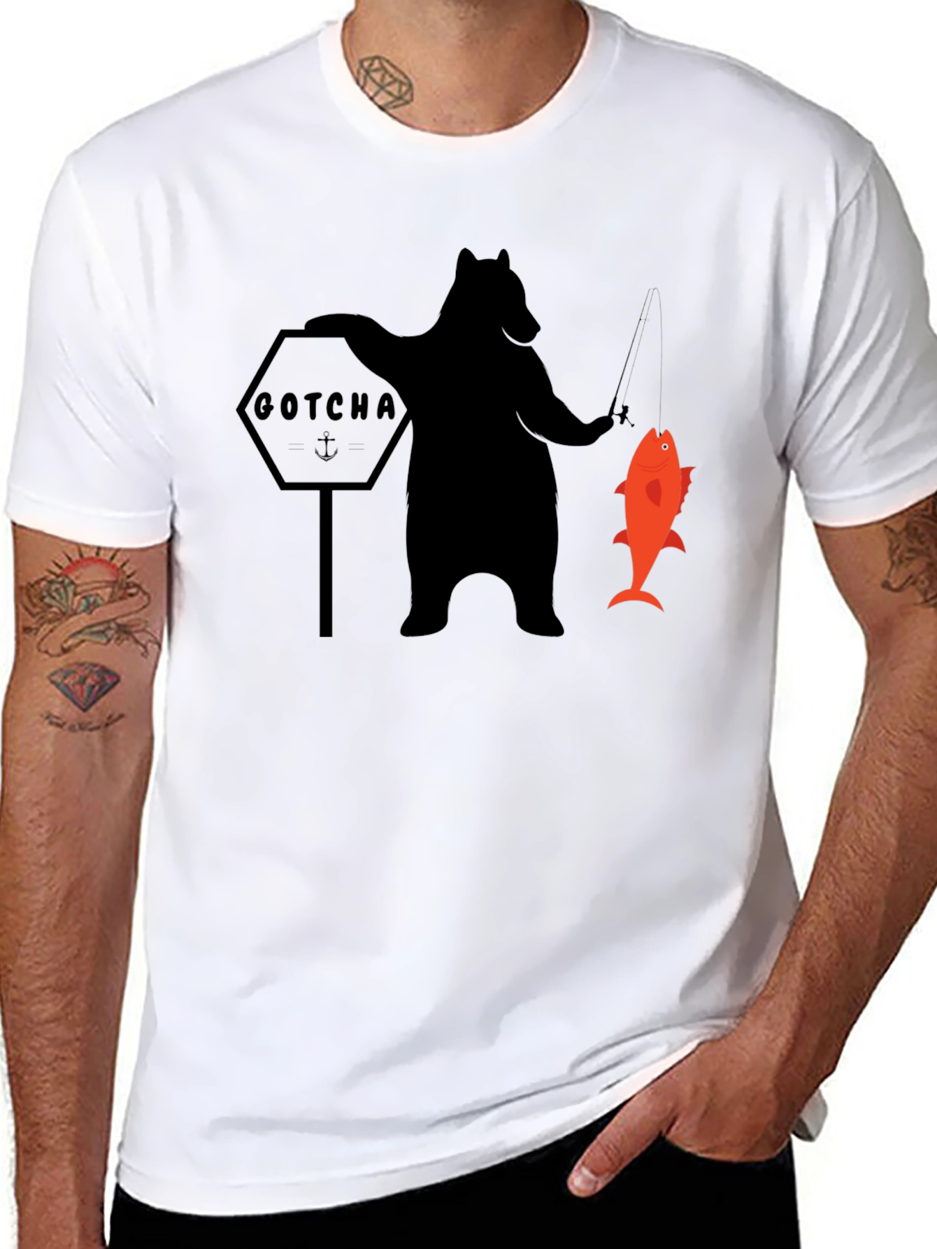 Bear Fishing Graphic T-Shirt - GOTCHA Design