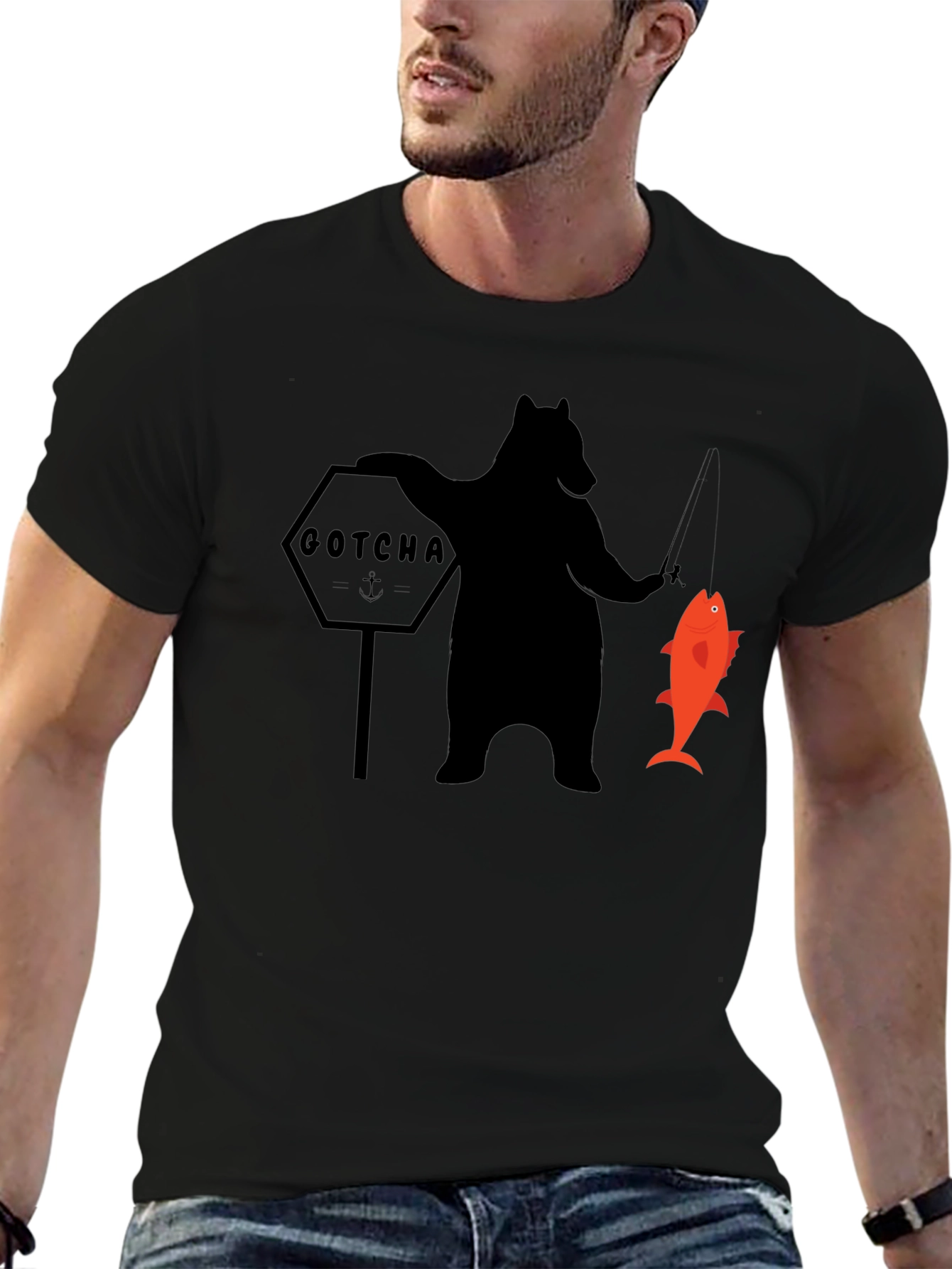 Bear Fishing Graphic T-Shirt - GOTCHA Design