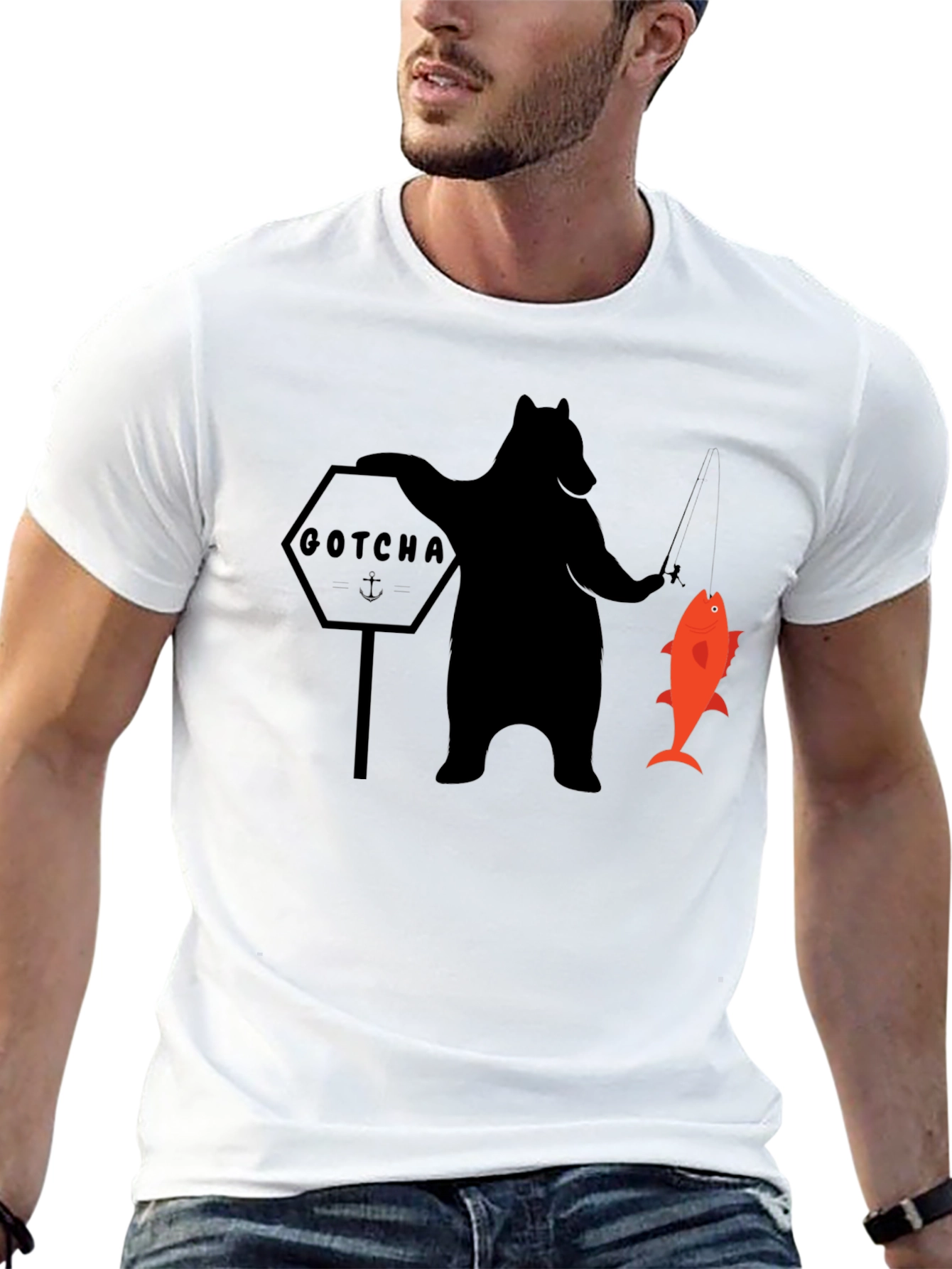 Bear Fishing Graphic T-Shirt - GOTCHA Design