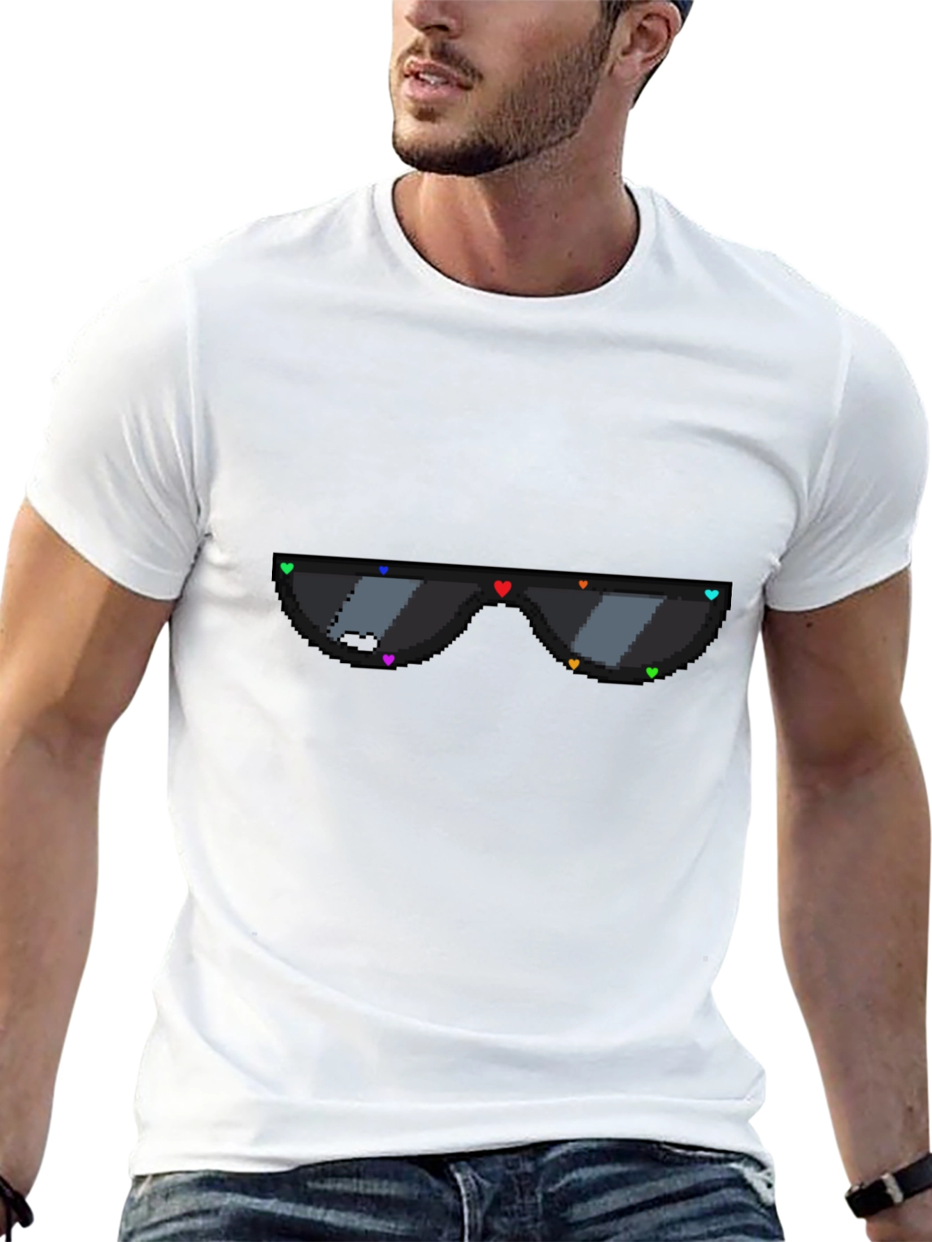 Pixel Heart Sunglasses Graphic Tee - Black