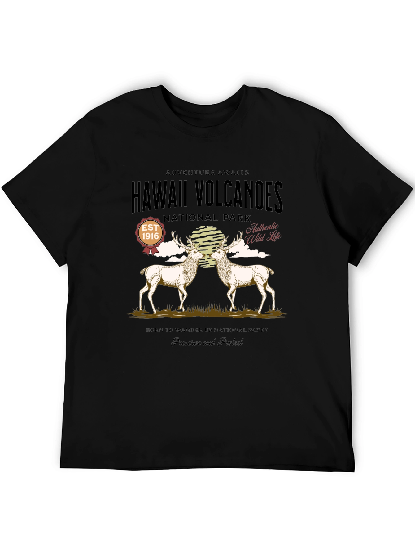 Hawaii Volcanoes National Park Deer Graphic T-Shirt