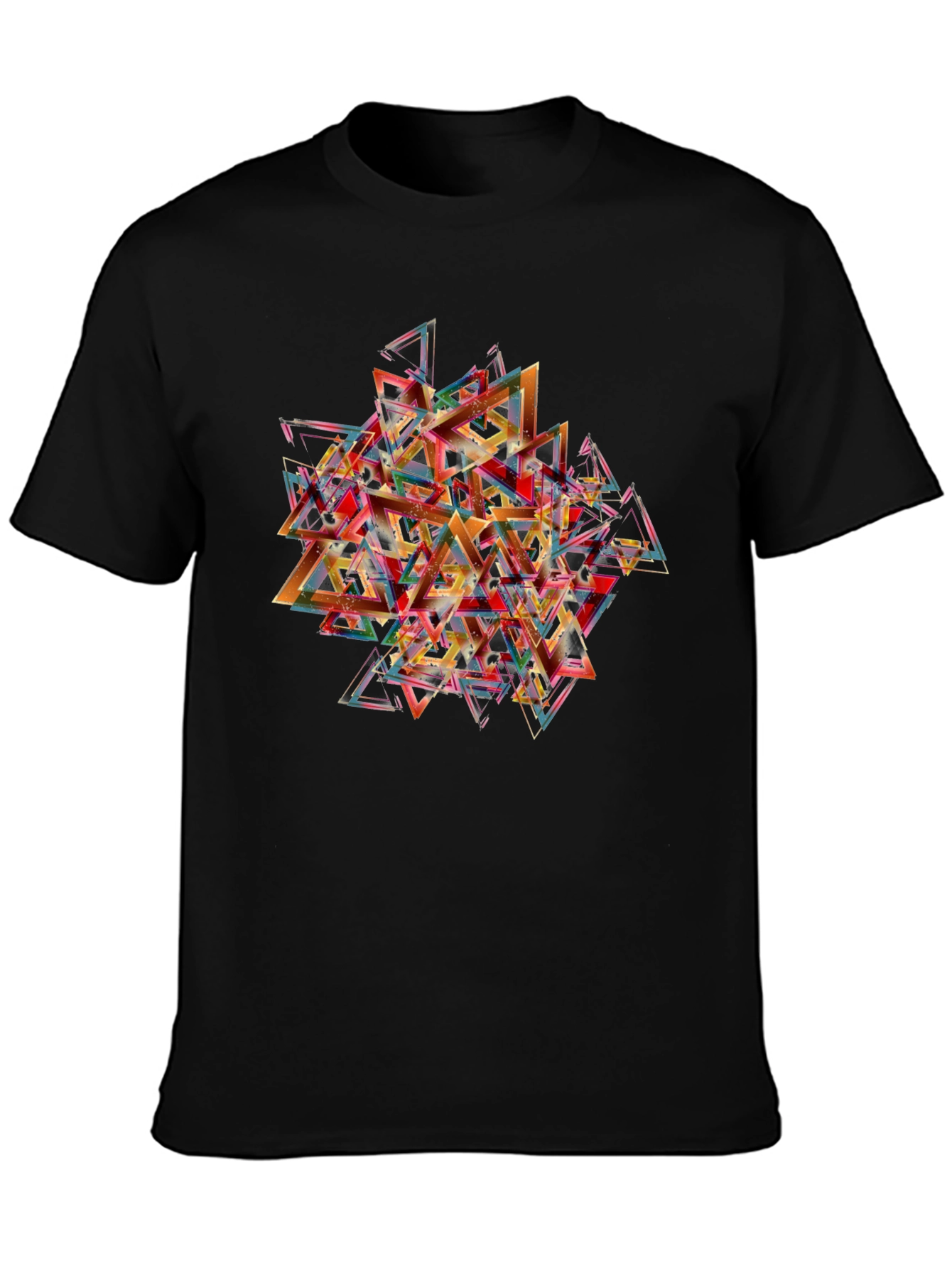 Abstract Triangle Graphic Print Black T-Shirt