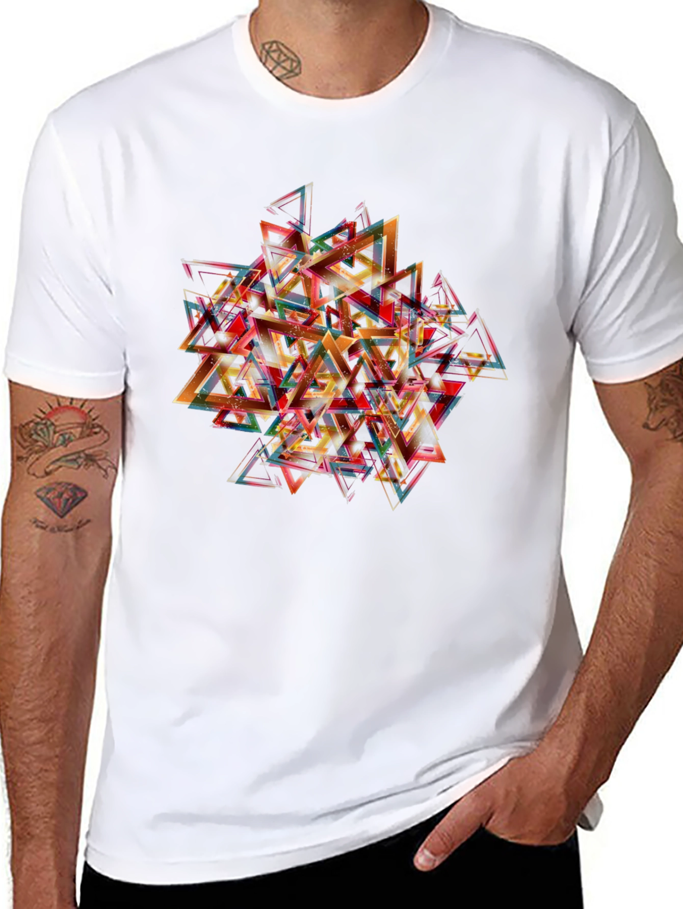 Abstract Triangle Graphic Print Black T-Shirt