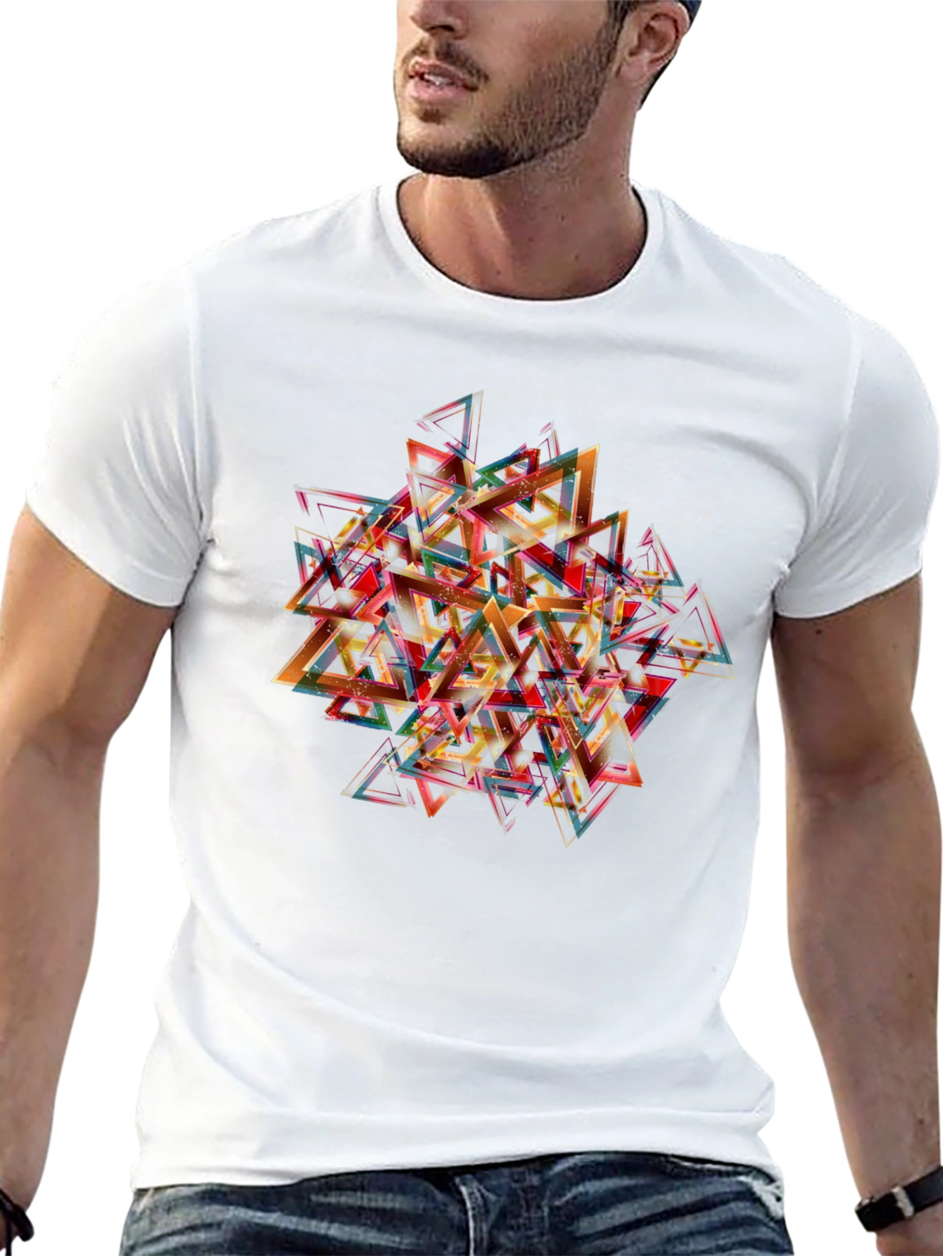 Abstract Triangle Graphic Print Black T-Shirt