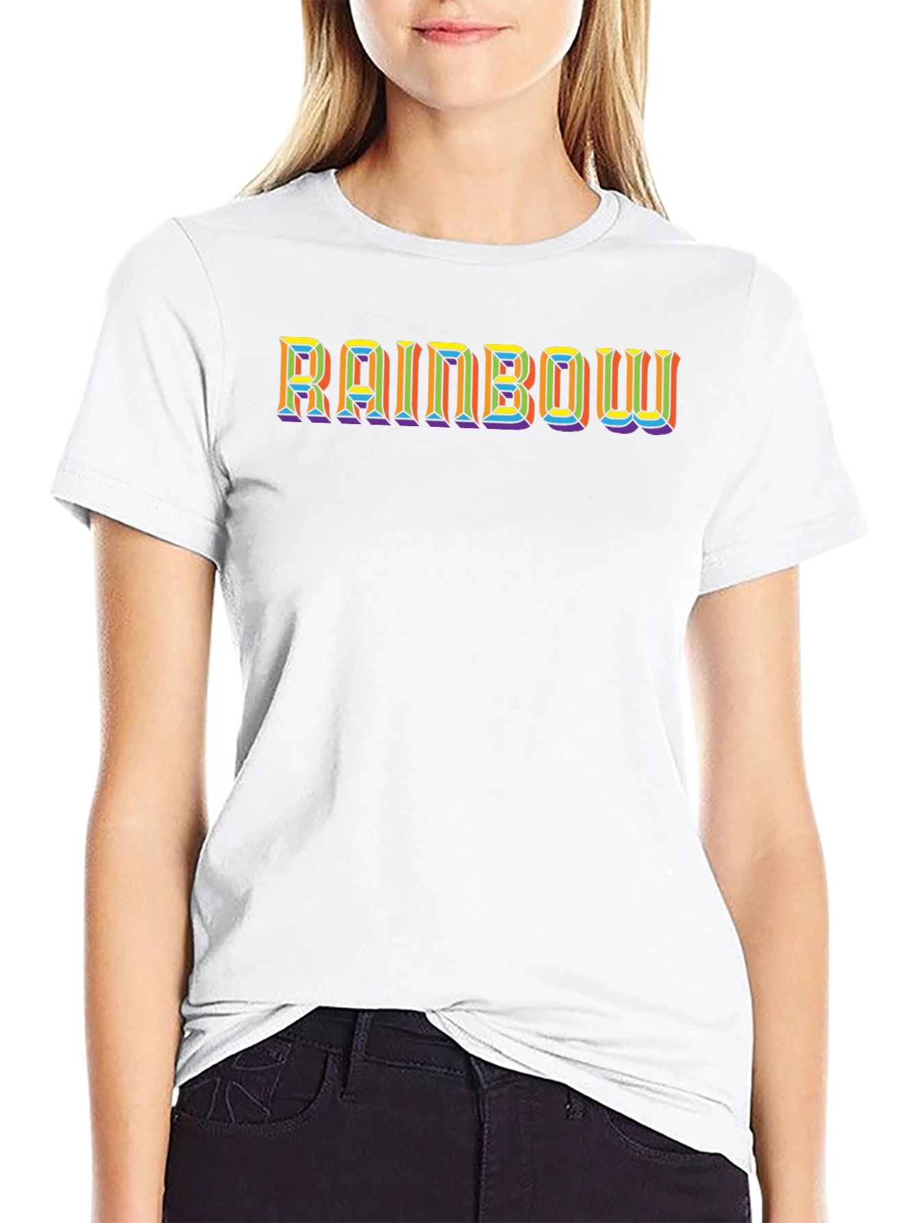Rainbow Text Black T-Shirt - Stylish Graphic Tee