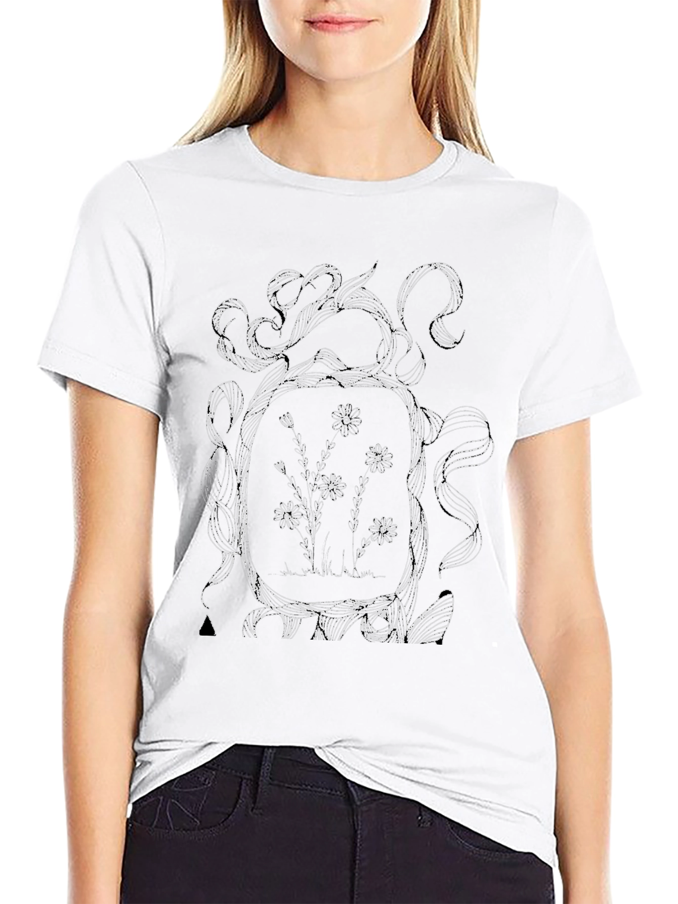 Floral Sketch Graphic Tee - Modern Artsy Style