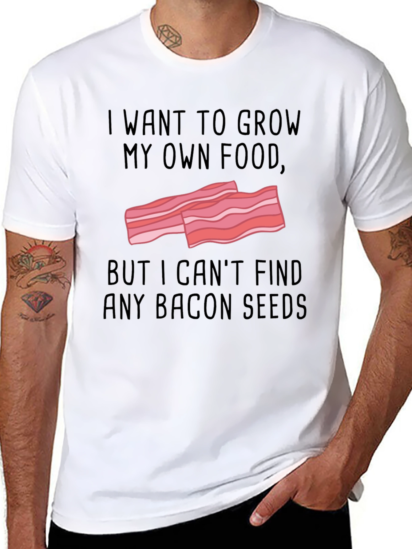 Funny Bacon Seeds T-Shirt - Grow Your Own Food!