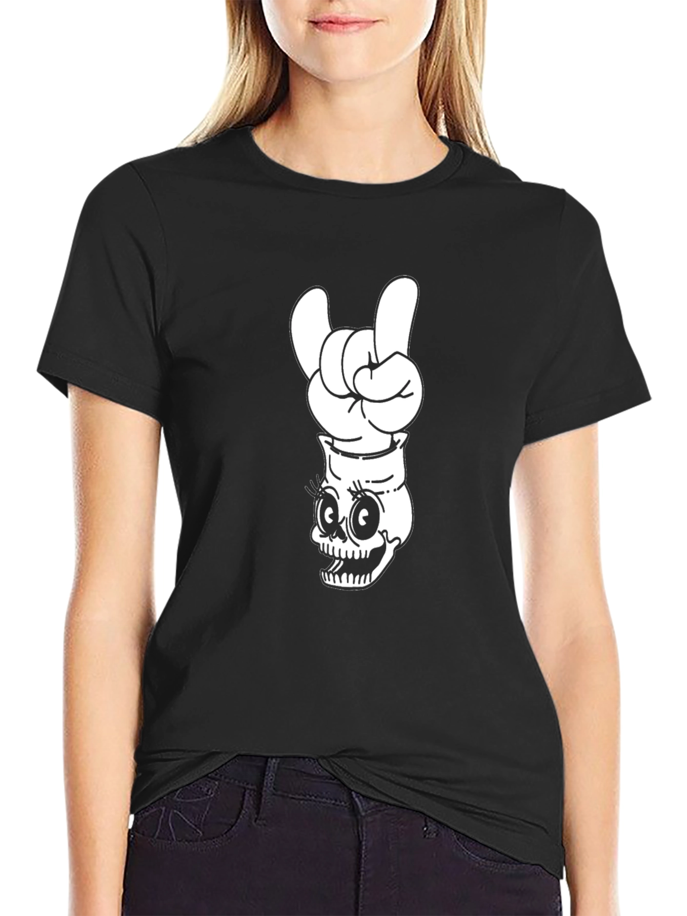 Skull Rock On Graphic Black T-Shirt