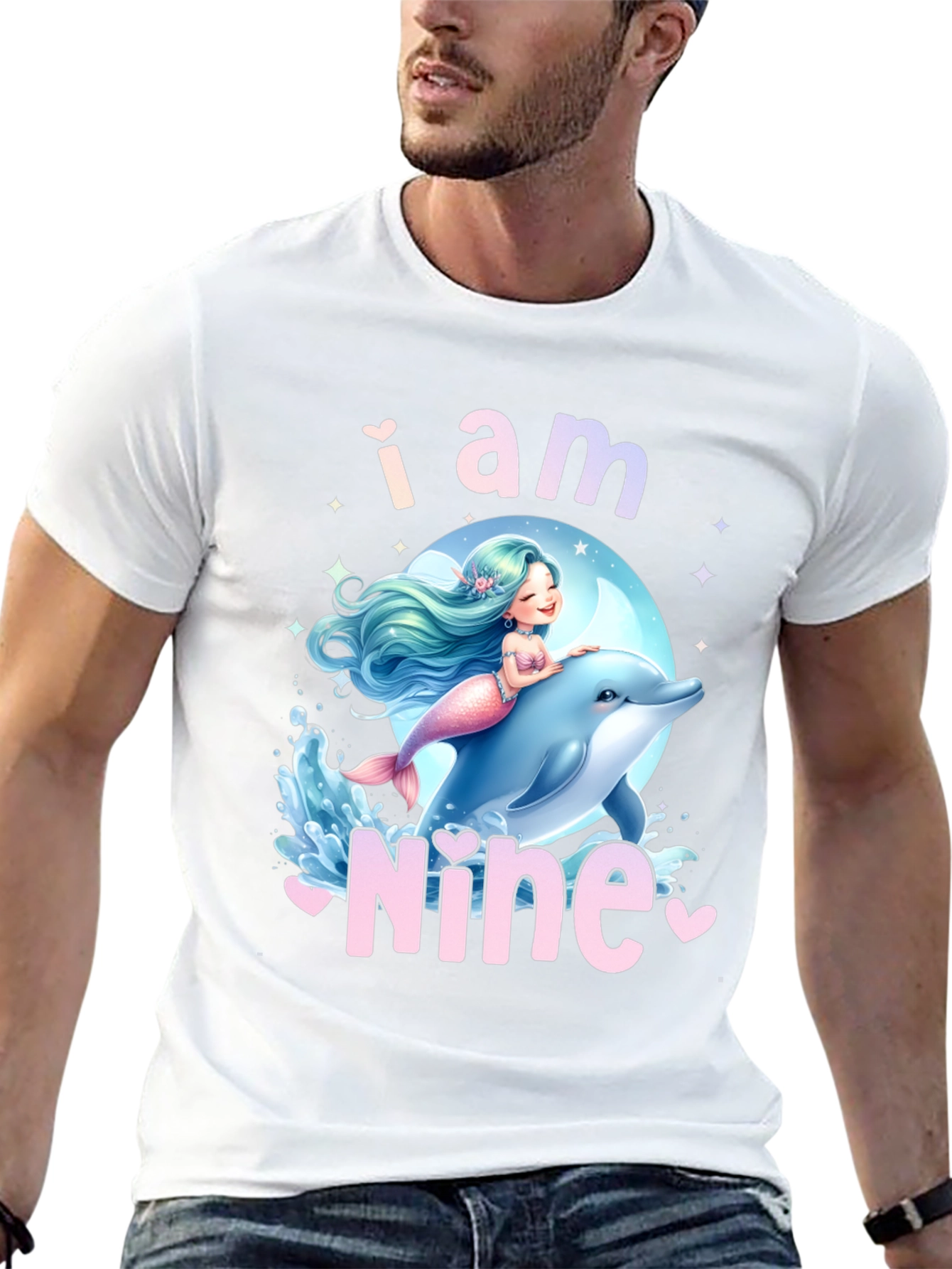 I am Nine - Mermaid Dolphin Birthday Shirt