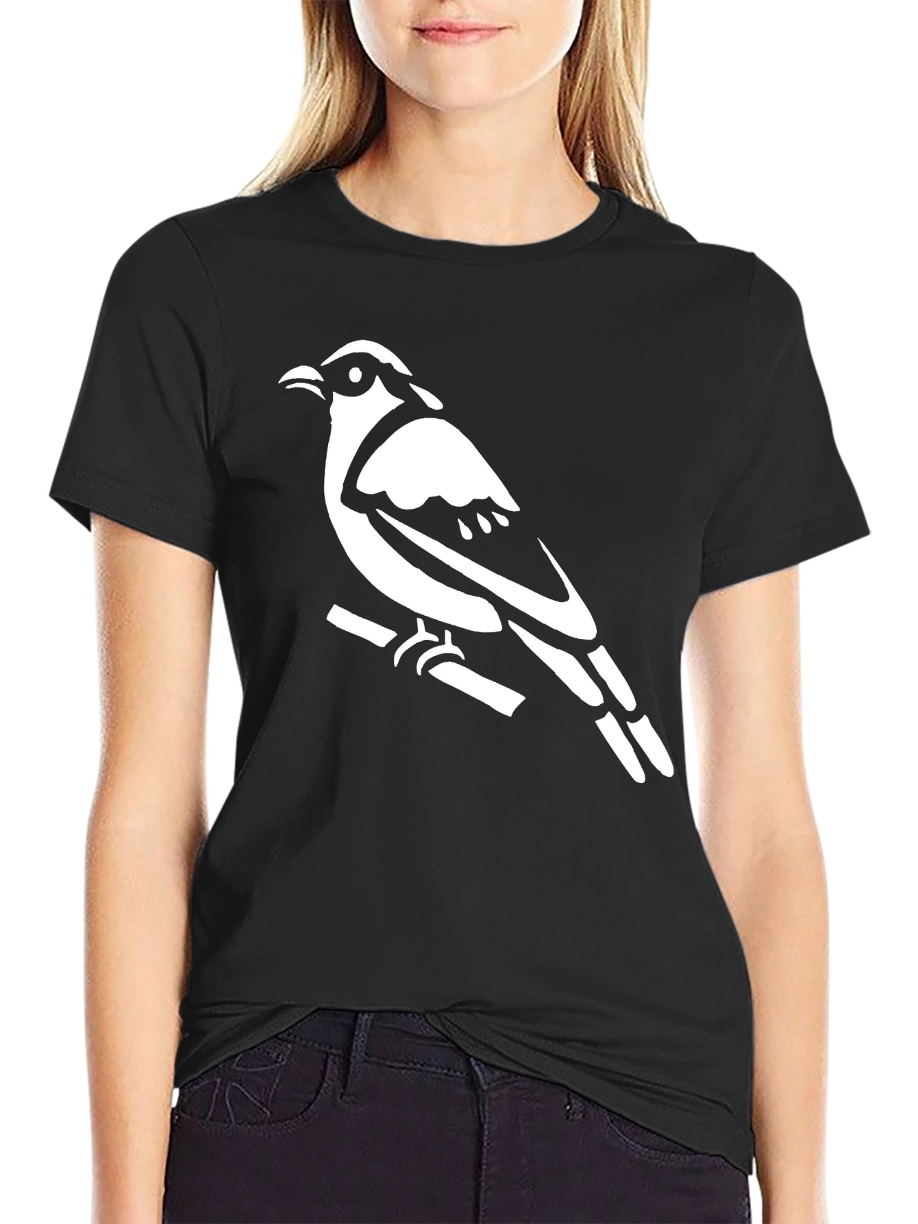 Bird on Branch Graphic Tee - Black Cotton Shirt