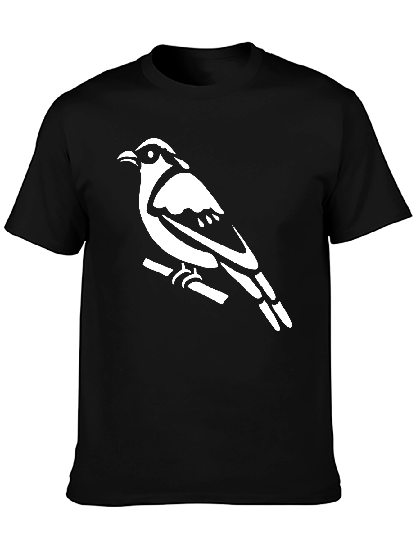 Bird on Branch Graphic Tee - Black Cotton Shirt