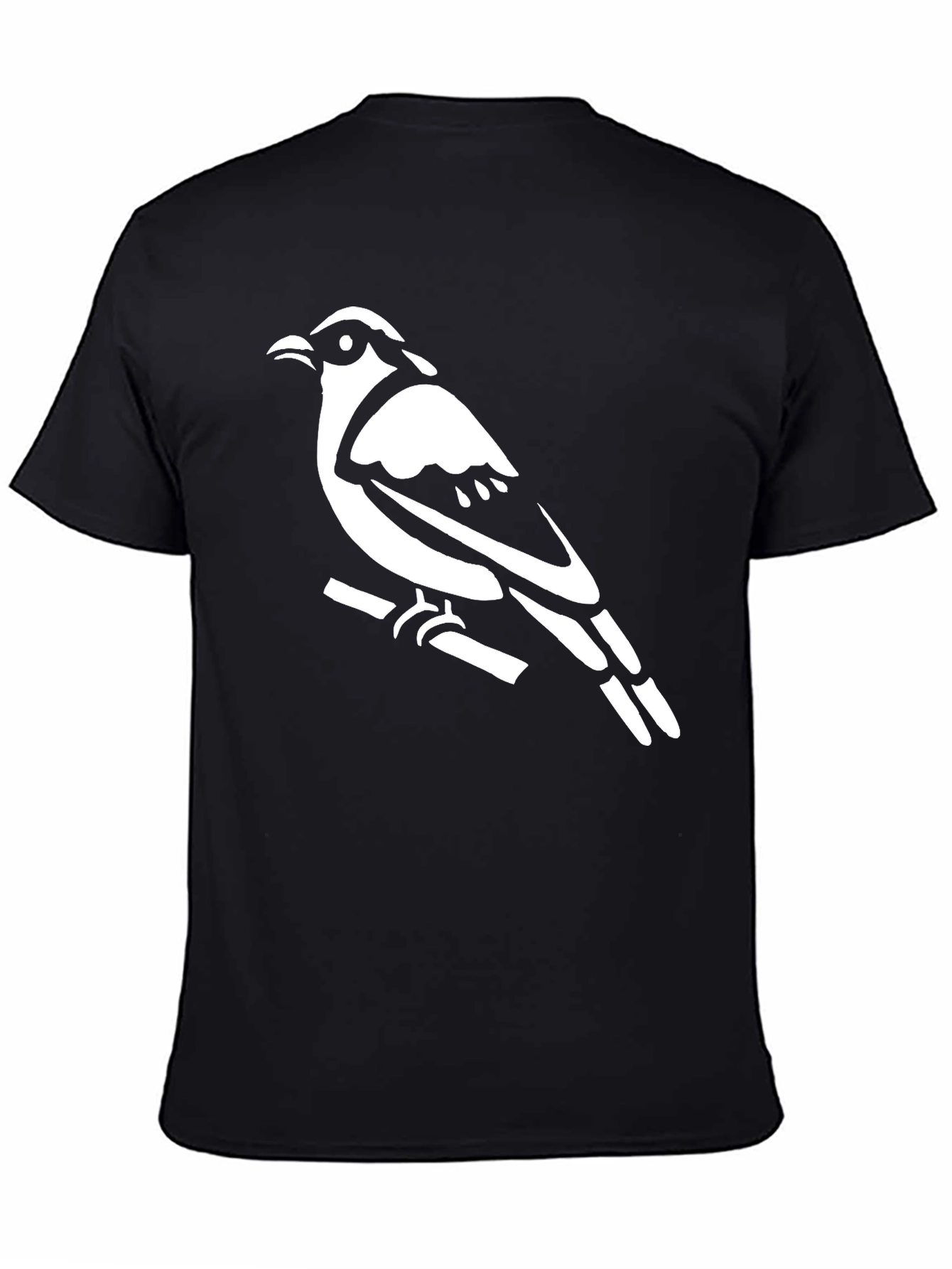 Bird on Branch Graphic Tee - Black Cotton Shirt
