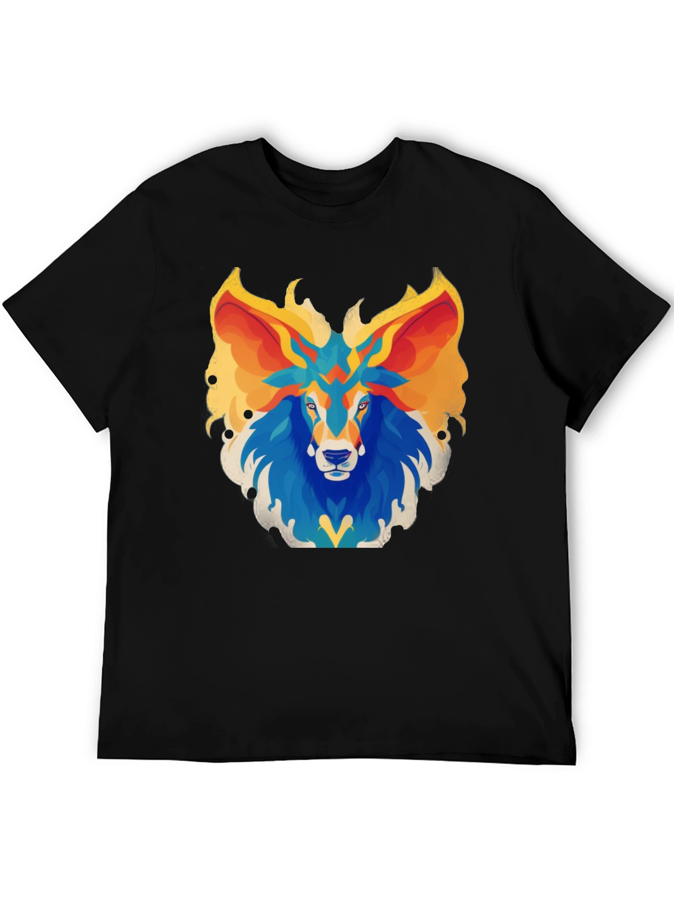 Abstract Lion Graphic Tee - Black Cotton Blend