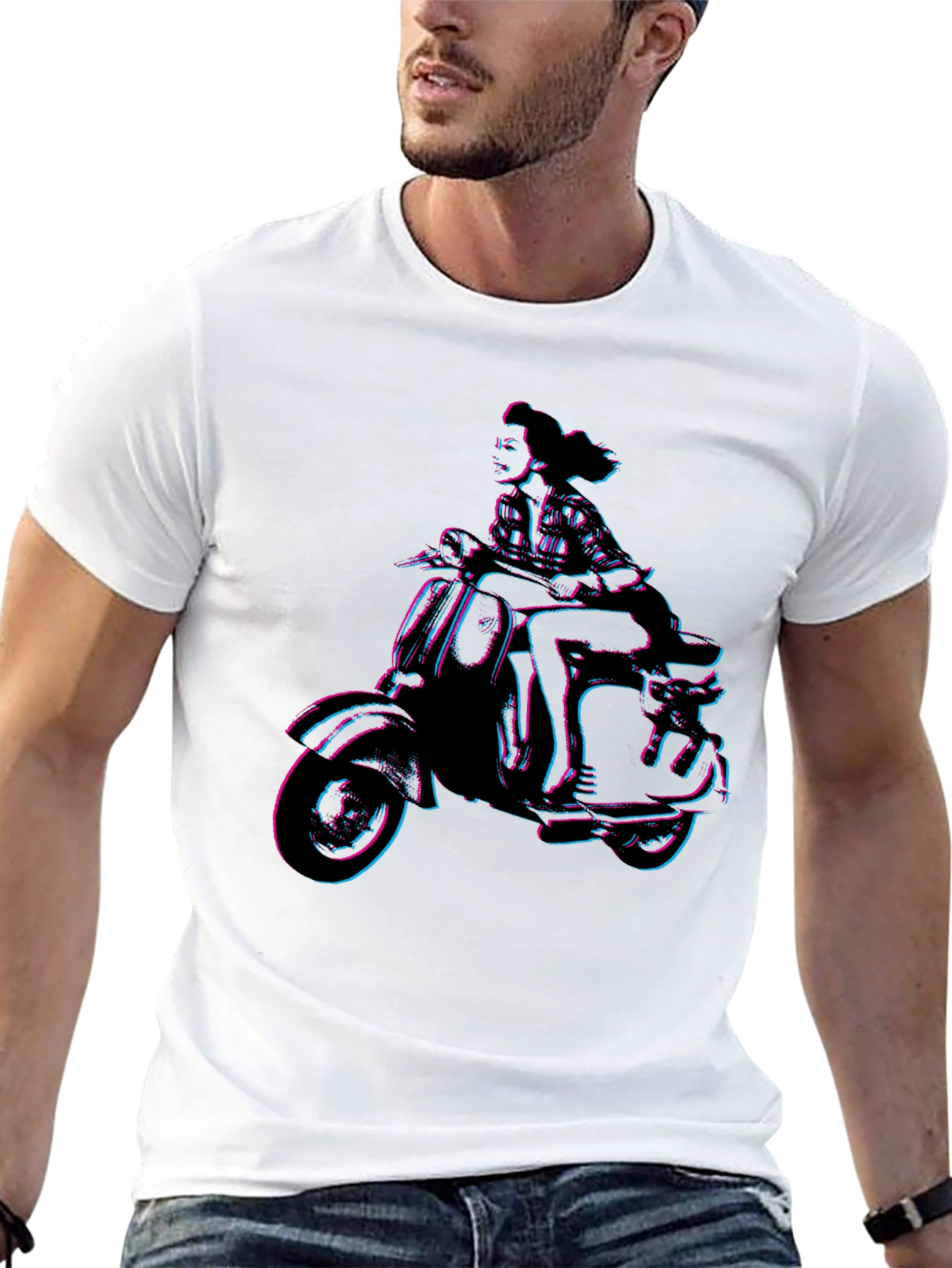 Retro Woman on Scooter Graphic Tee - Black