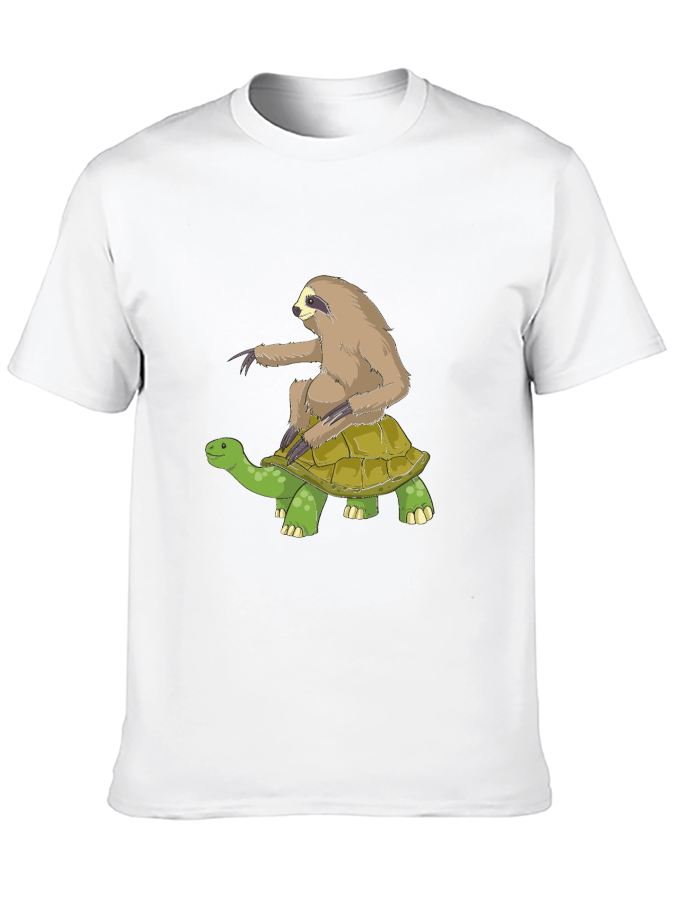 Sloth Riding Turtle Graphic Tee - Black Cotton T-Shirt