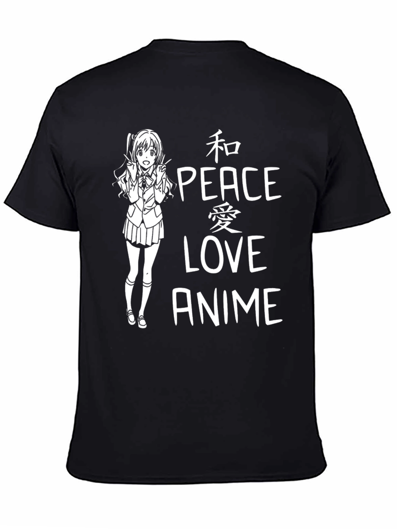 Anime Peace Love T-Shirt - Black Graphic Tee