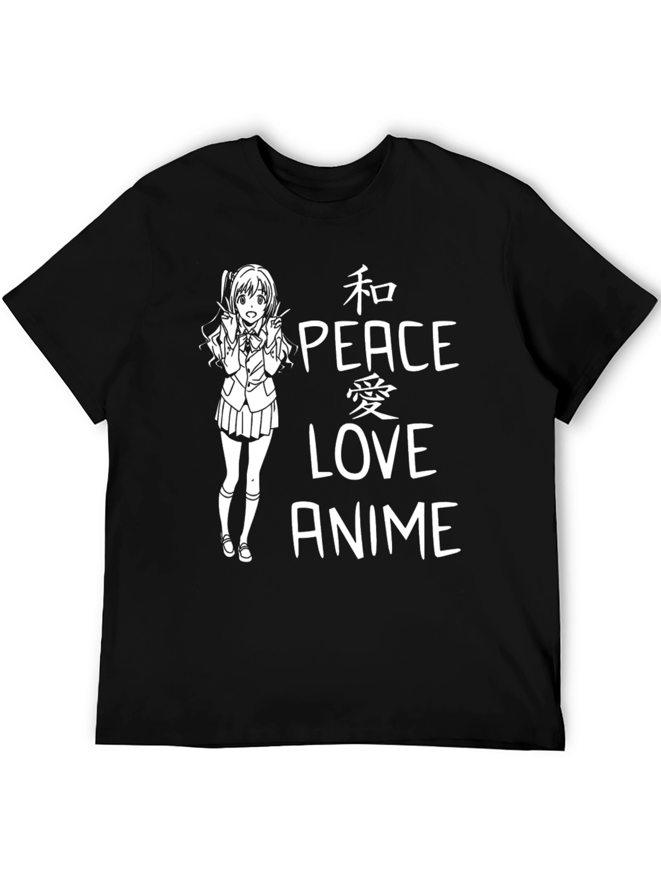 Anime Peace Love T-Shirt - Black Graphic Tee
