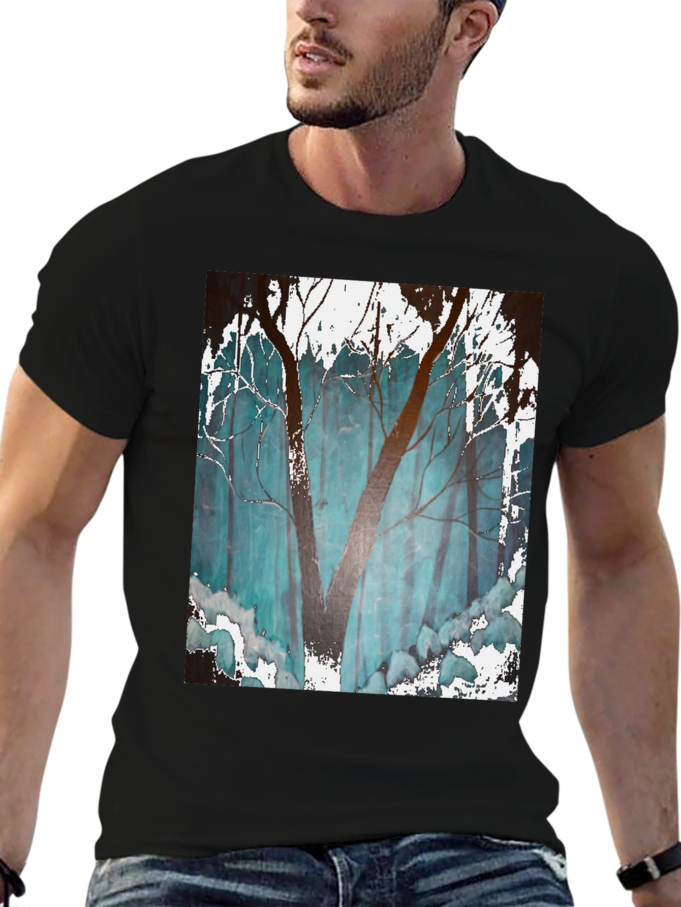 Abstract Forest Graphic Tee - Mens Black T-Shirt