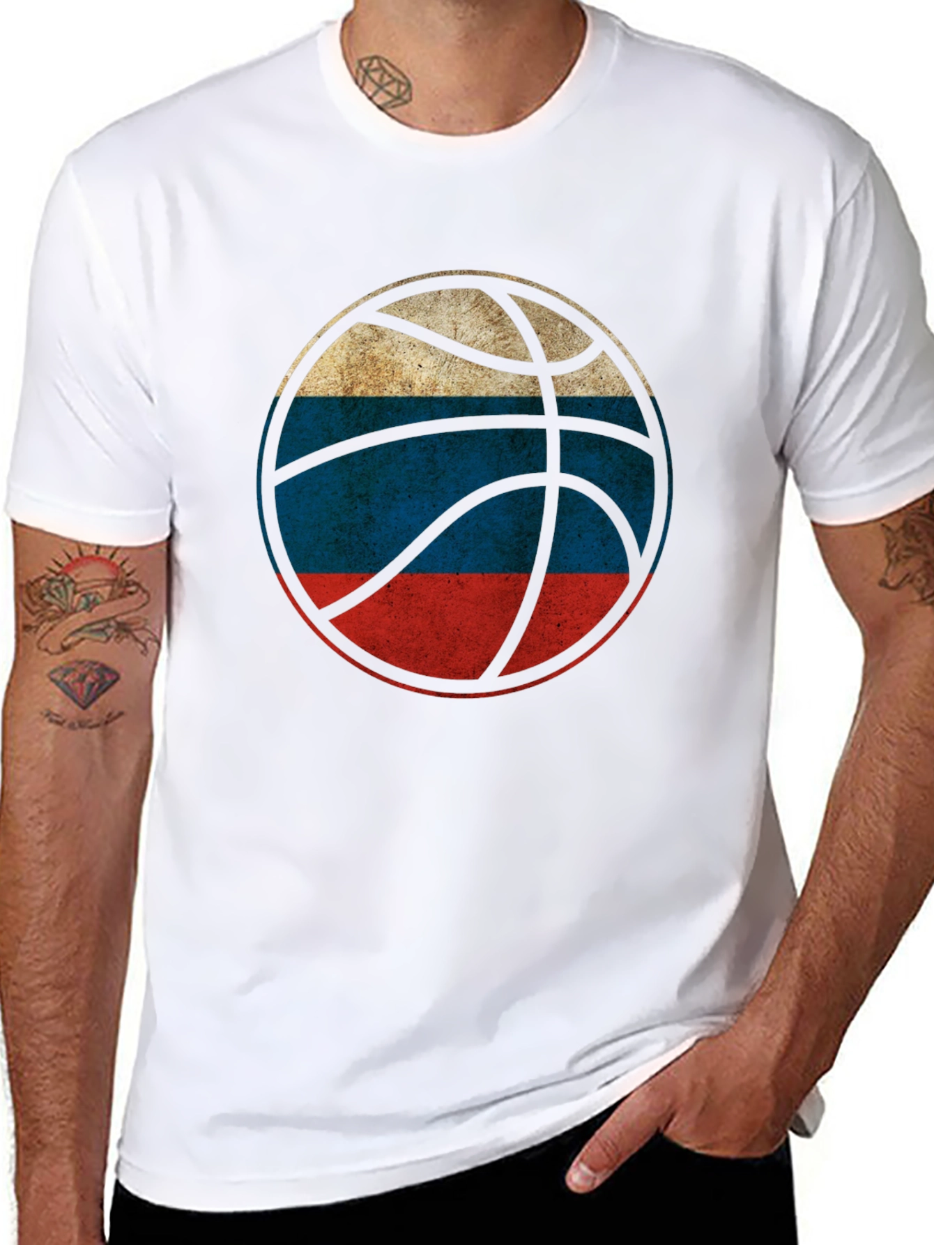Russian Flag Basketball T-Shirt - Distressed Print